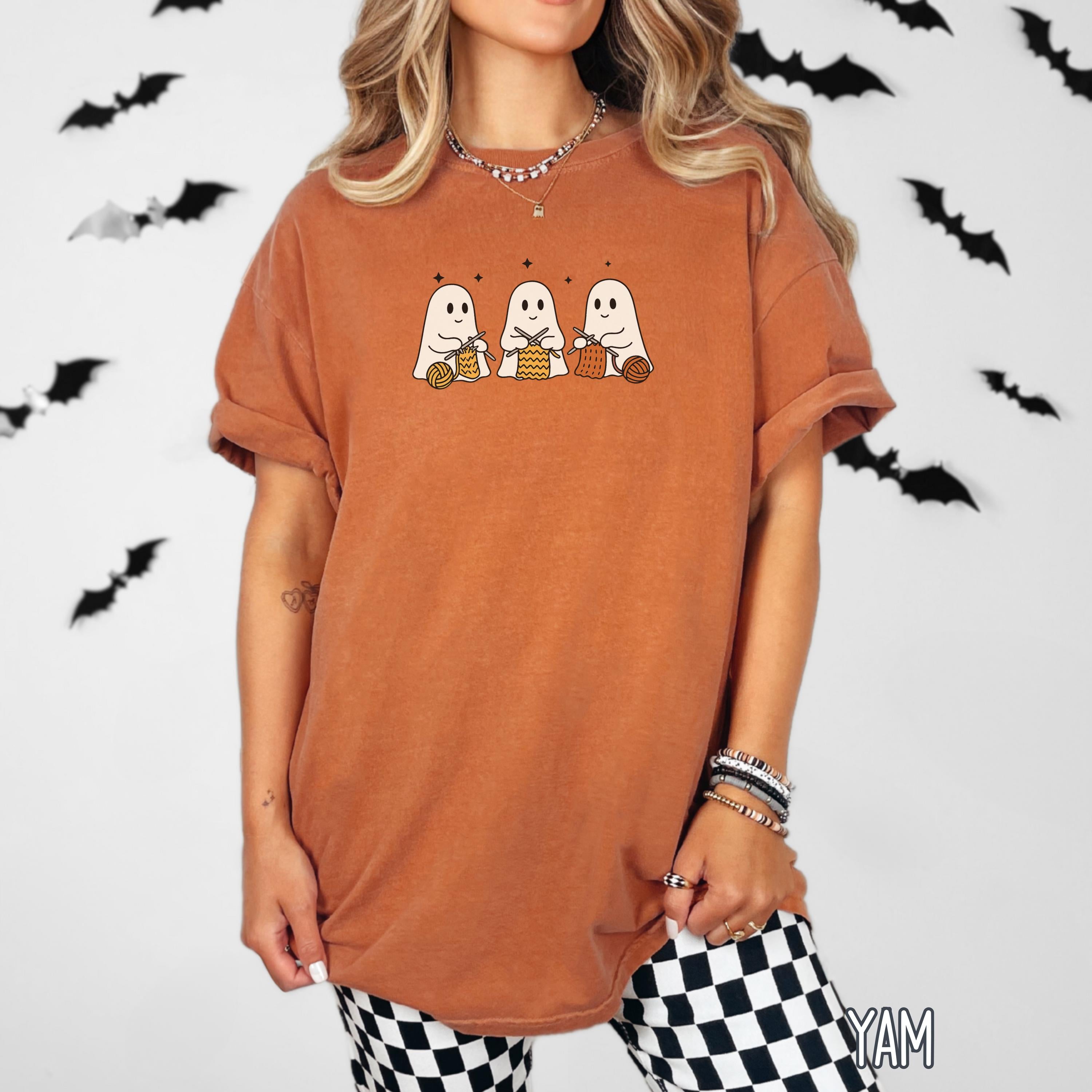 Ghost Knitting Lover Shirt, Funny Halloween Gift for Knitter, Yarn Addict Fall Tshirt, Comfort Colors Knitting Enthusiast Tshirt, Craft Mom