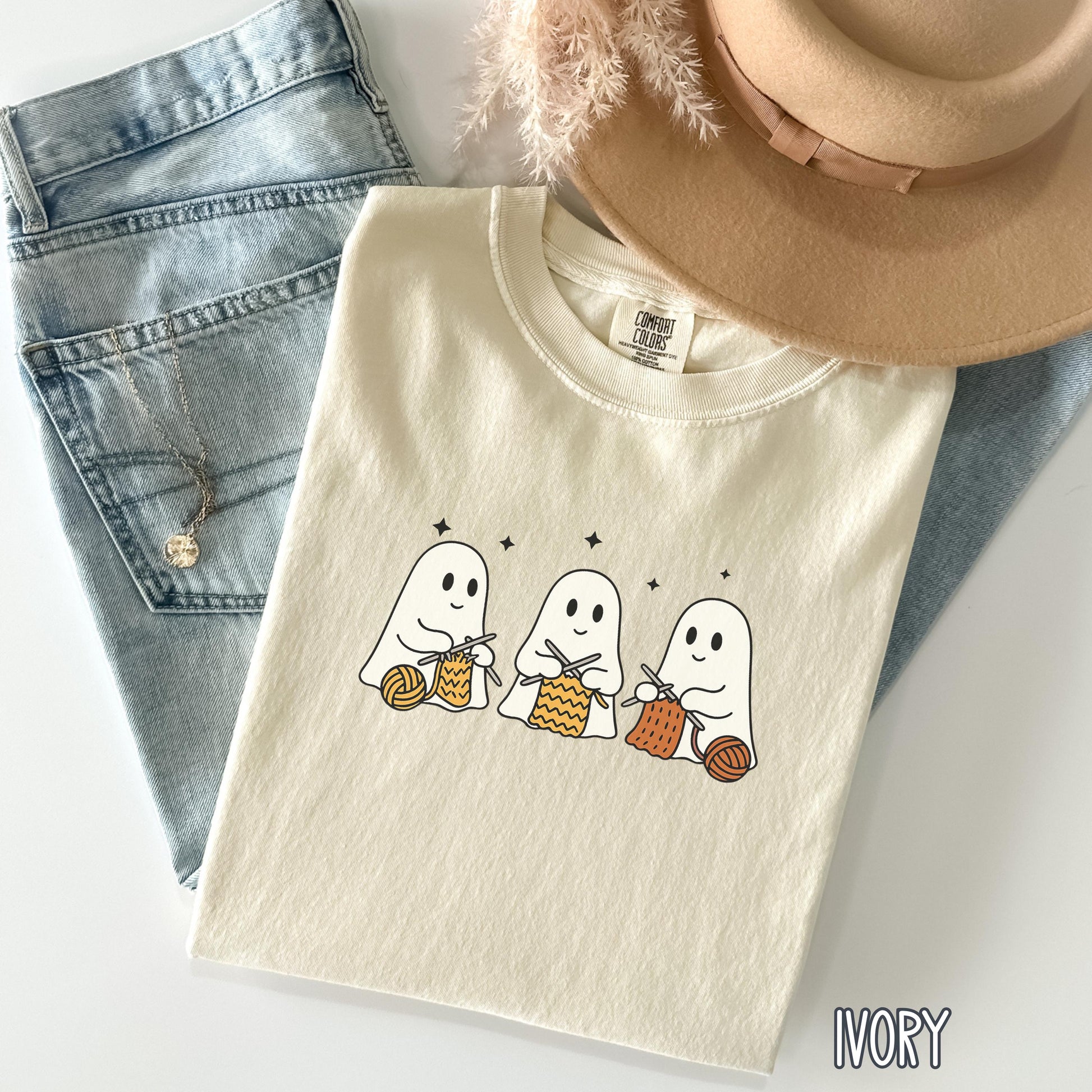 Ghost Knitting Lover Shirt, Funny Halloween Gift for Knitter, Yarn Addict Fall Tshirt, Comfort Colors Knitting Enthusiast Tshirt, Craft Mom
