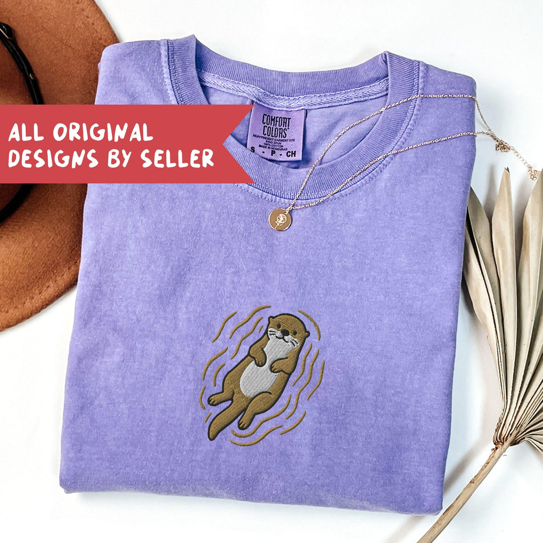 Embroidered Otter Shirt, Comfort Colors Otter Tshirt, Animal Lover Tee - F-63-Center