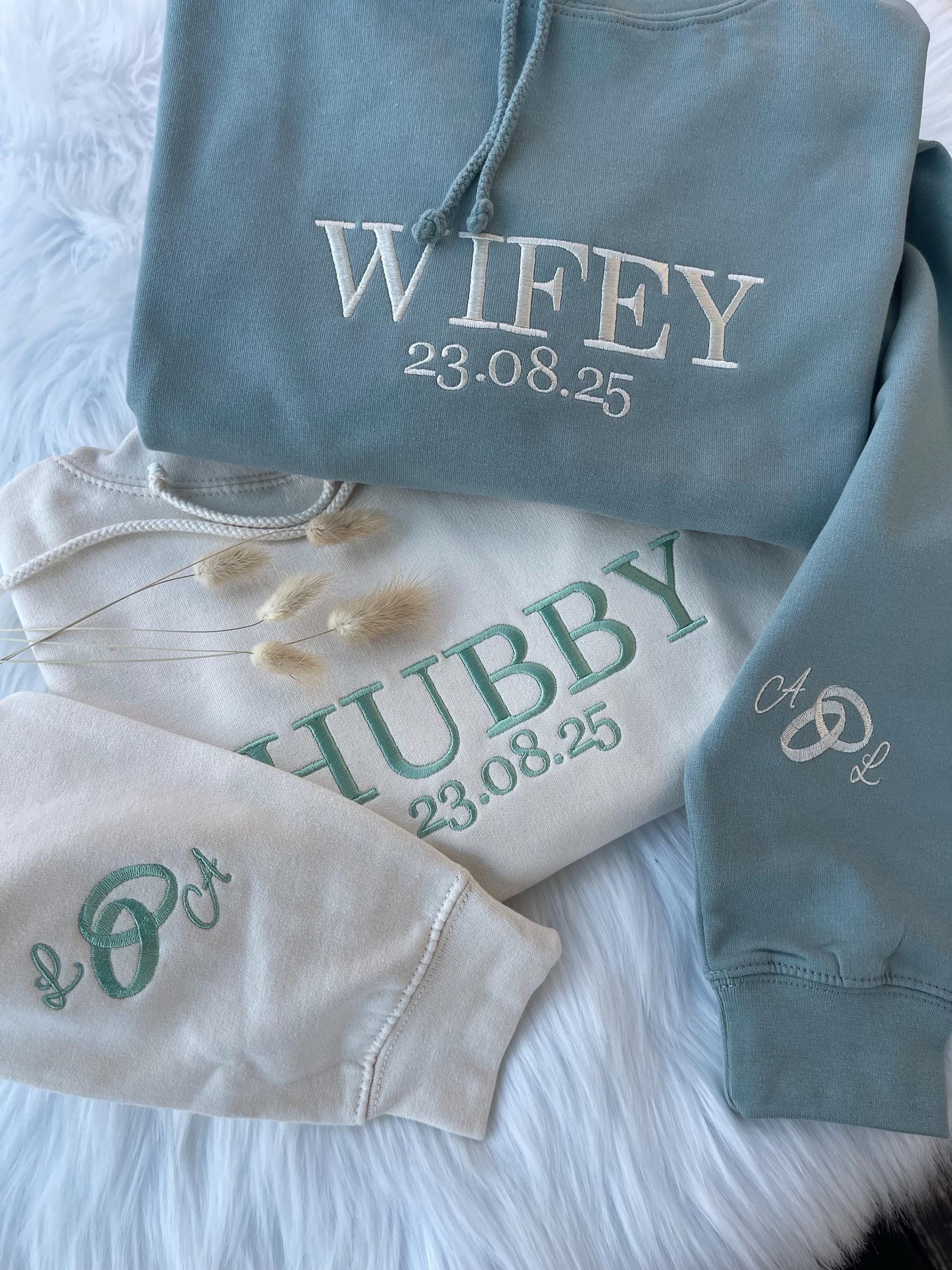 Custom Wifey and Hubby Embroidered Sweatshirt Hoodie Matching Valentine Wedding Gifts