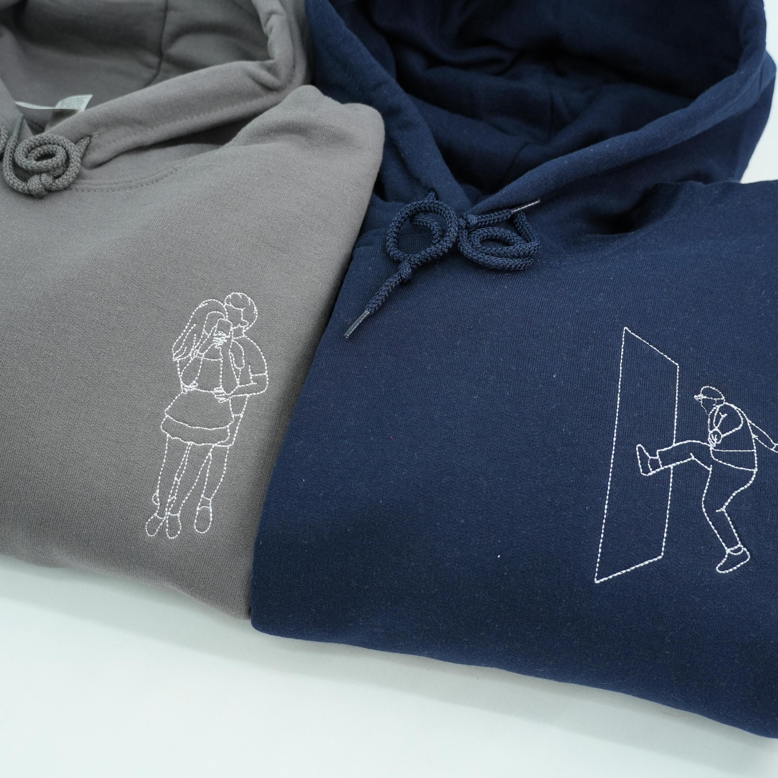 Custom Embroidered Couple Portrait From Photo Hoodie - Matching Hoodies For Couples - Anniversary Gifts For Boyfriend - Gift For Husband