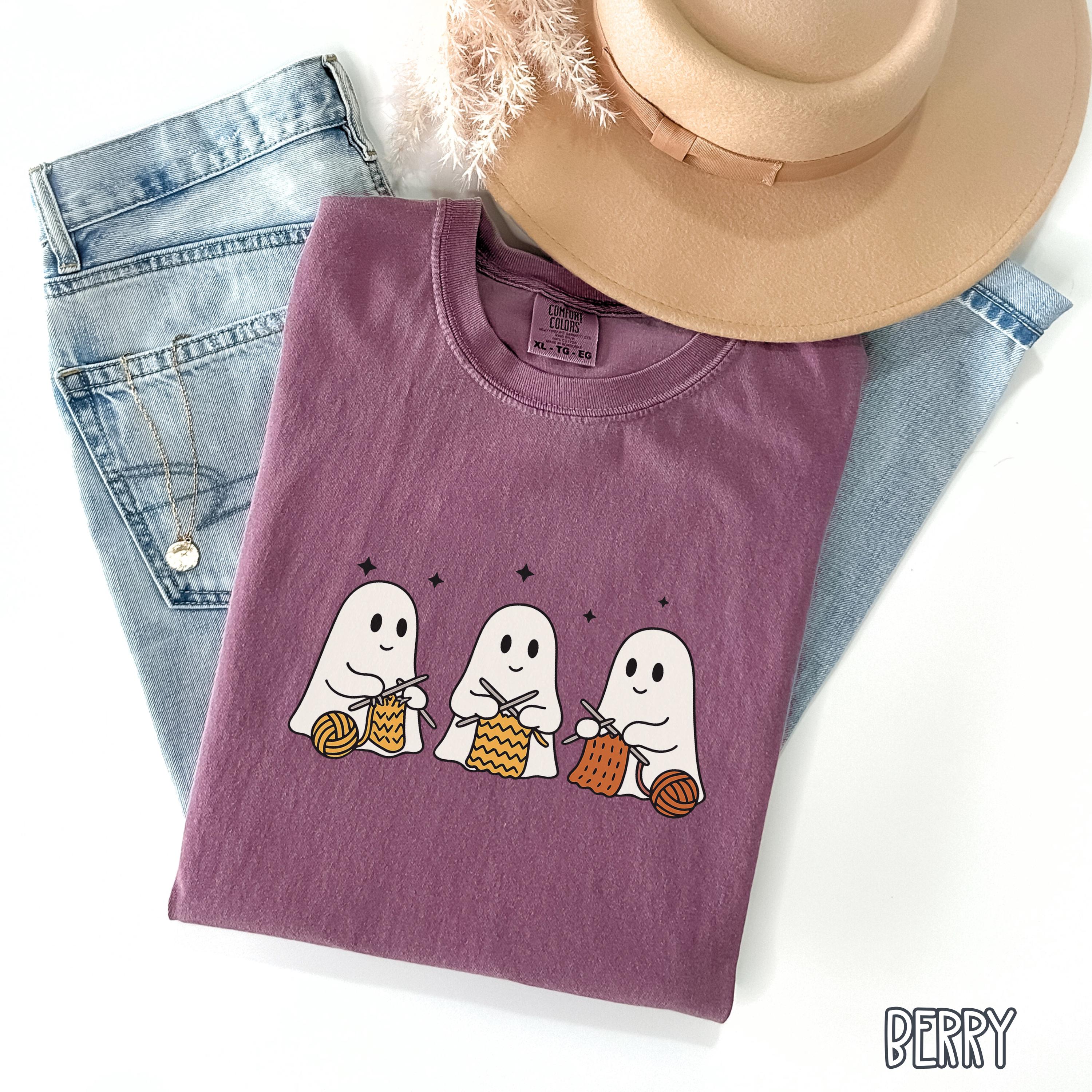 Ghost Knitting Lover Shirt, Funny Halloween Gift for Knitter, Yarn Addict Fall Tshirt, Comfort Colors Knitting Enthusiast Tshirt, Craft Mom