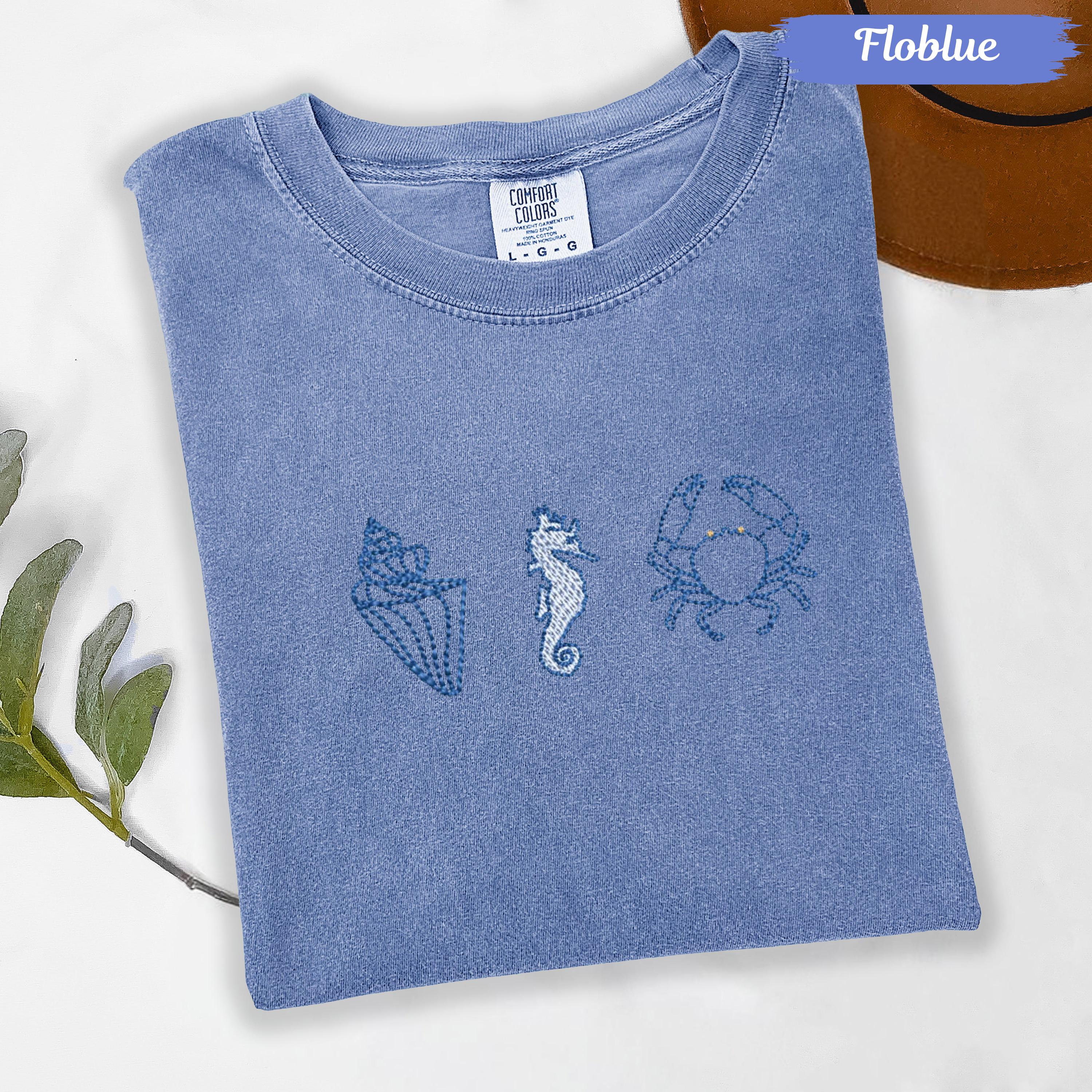 Coastal Embroidered Comfort Colors Tee – Minimal Beach Shirt, Aesthetic Summer Vibes, Trendy Custom Vacation Gift Tee