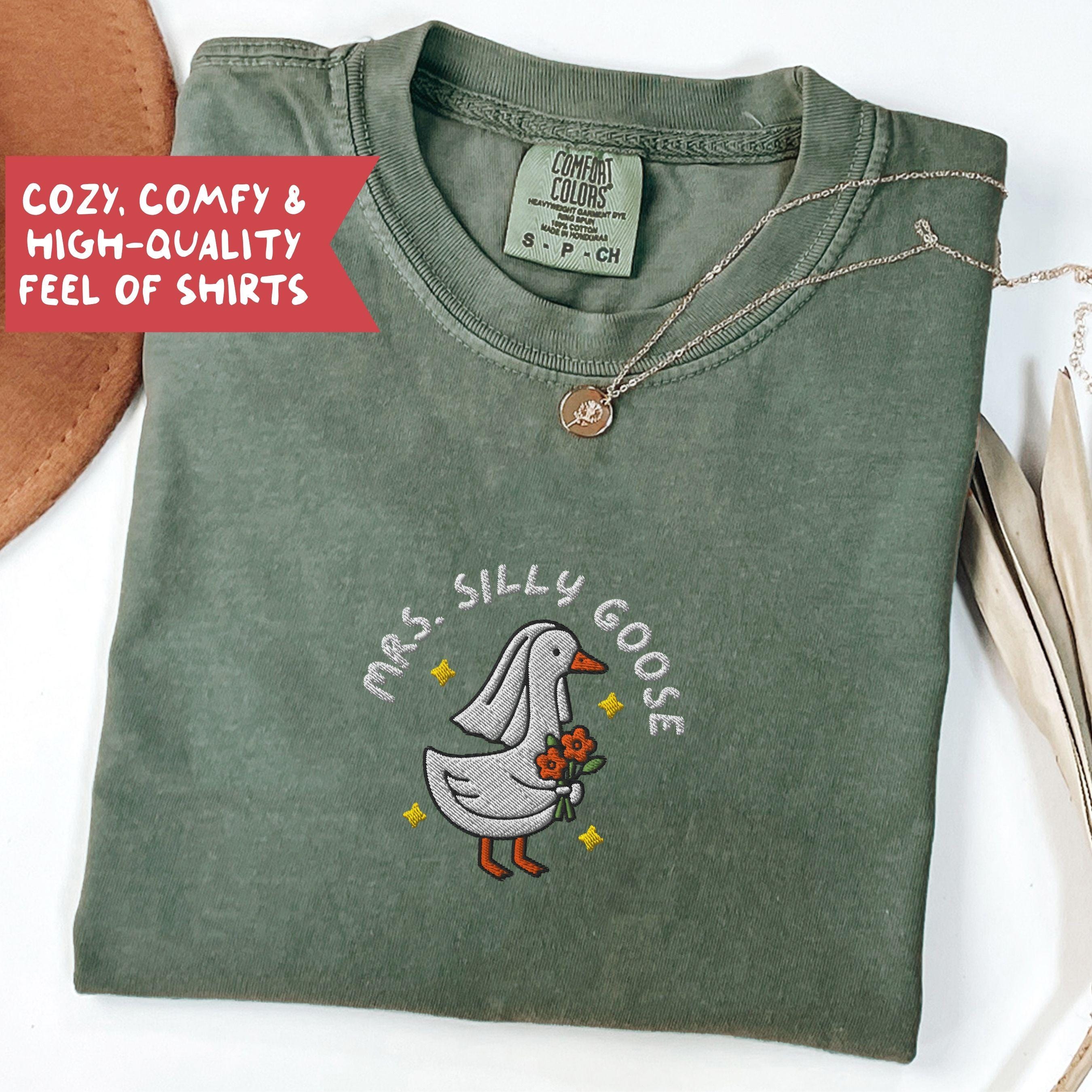 Embroidered Silly Goose Bride Shirt, Bride To Be Funny Goose Lover Shirt, Embroidered Bride Tshirt - B-1-Center