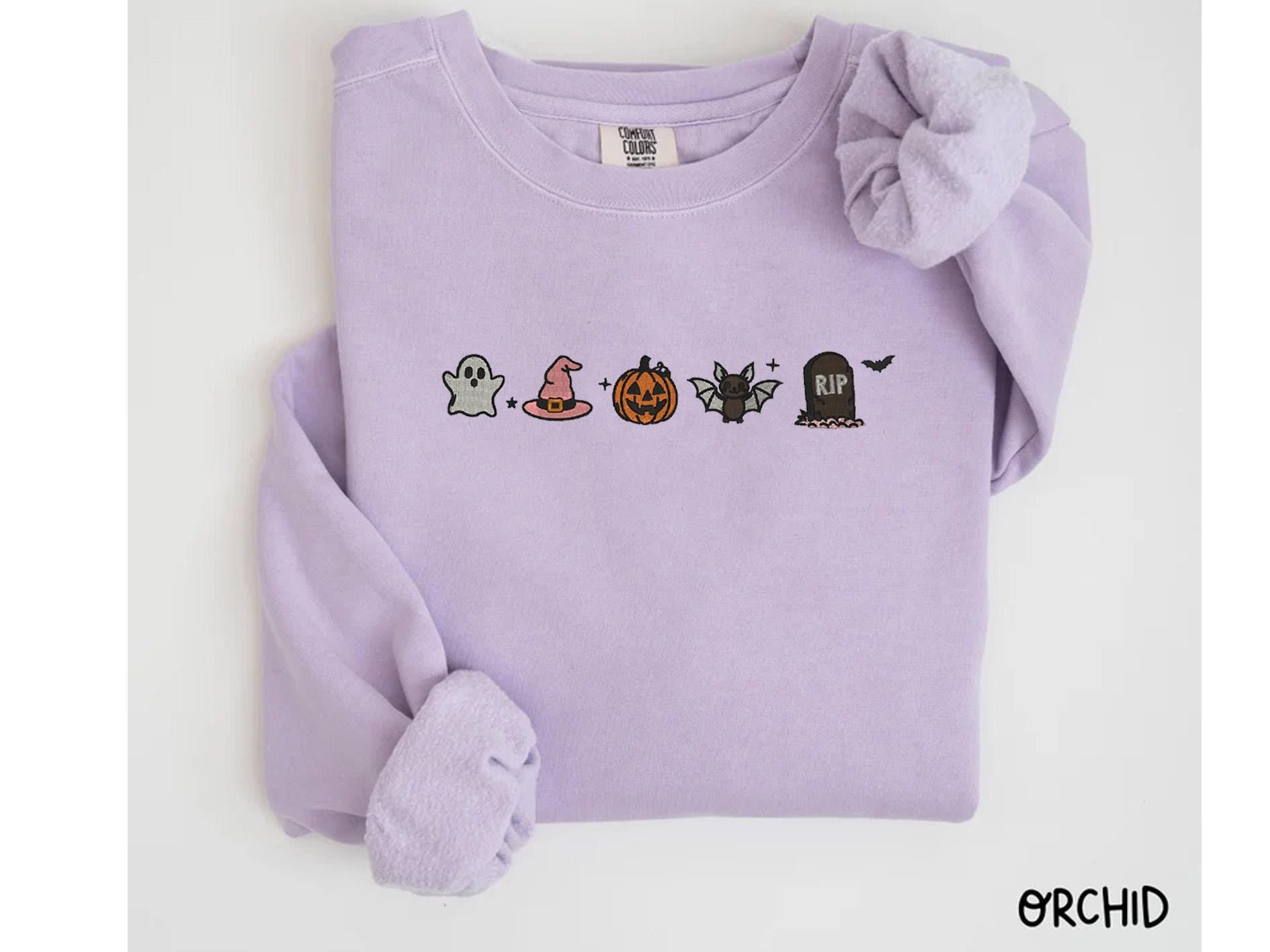 Cute Halloween Embroidery Comfort Colors® Shirt, Minimalist Halloween Embroidery Shirt, Spooky Season Embroidery Tee