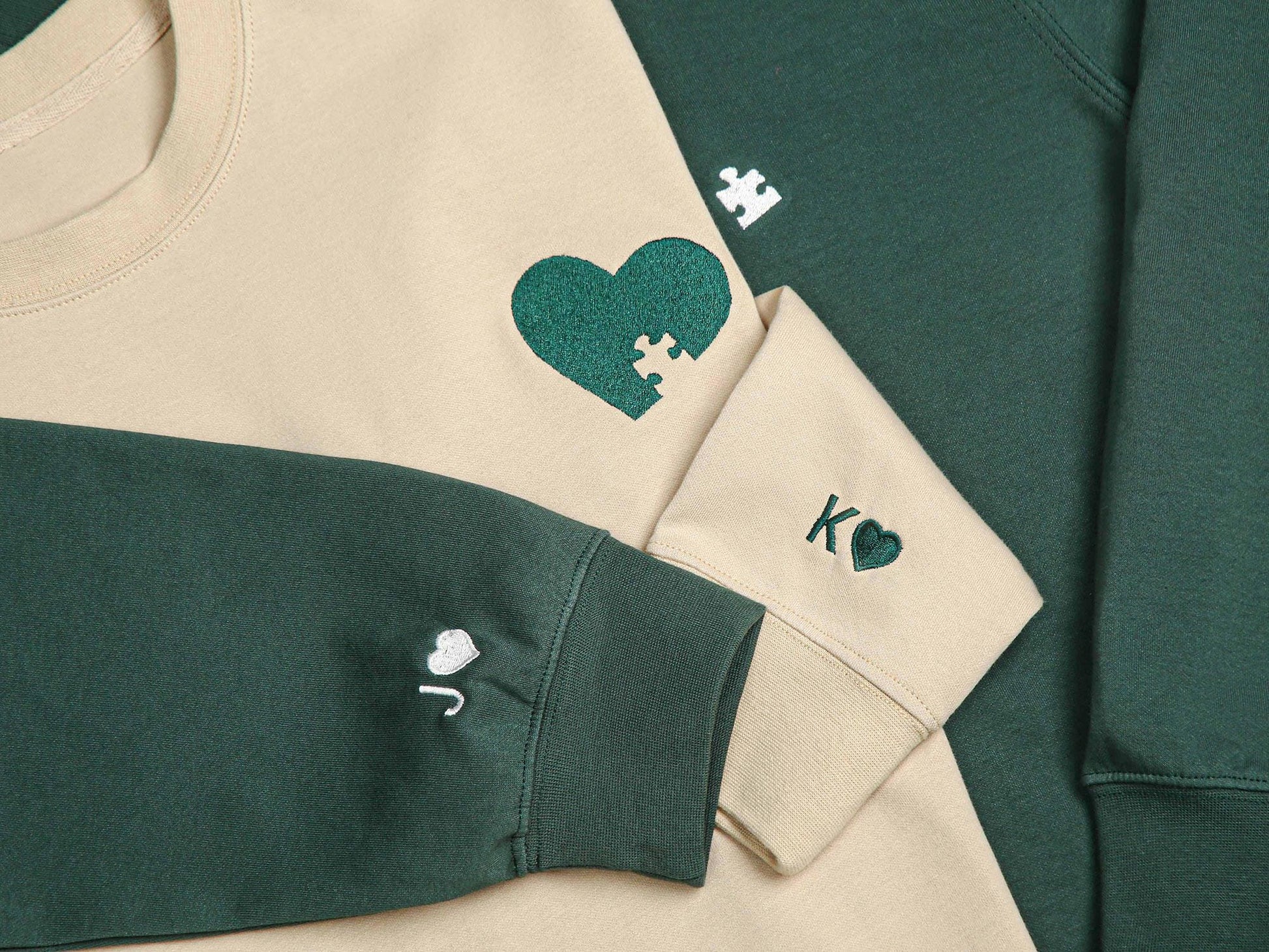 Custom Embroidered Couple Sweatshirt, Initial With Heart On Sleeve, Anniversary Gift