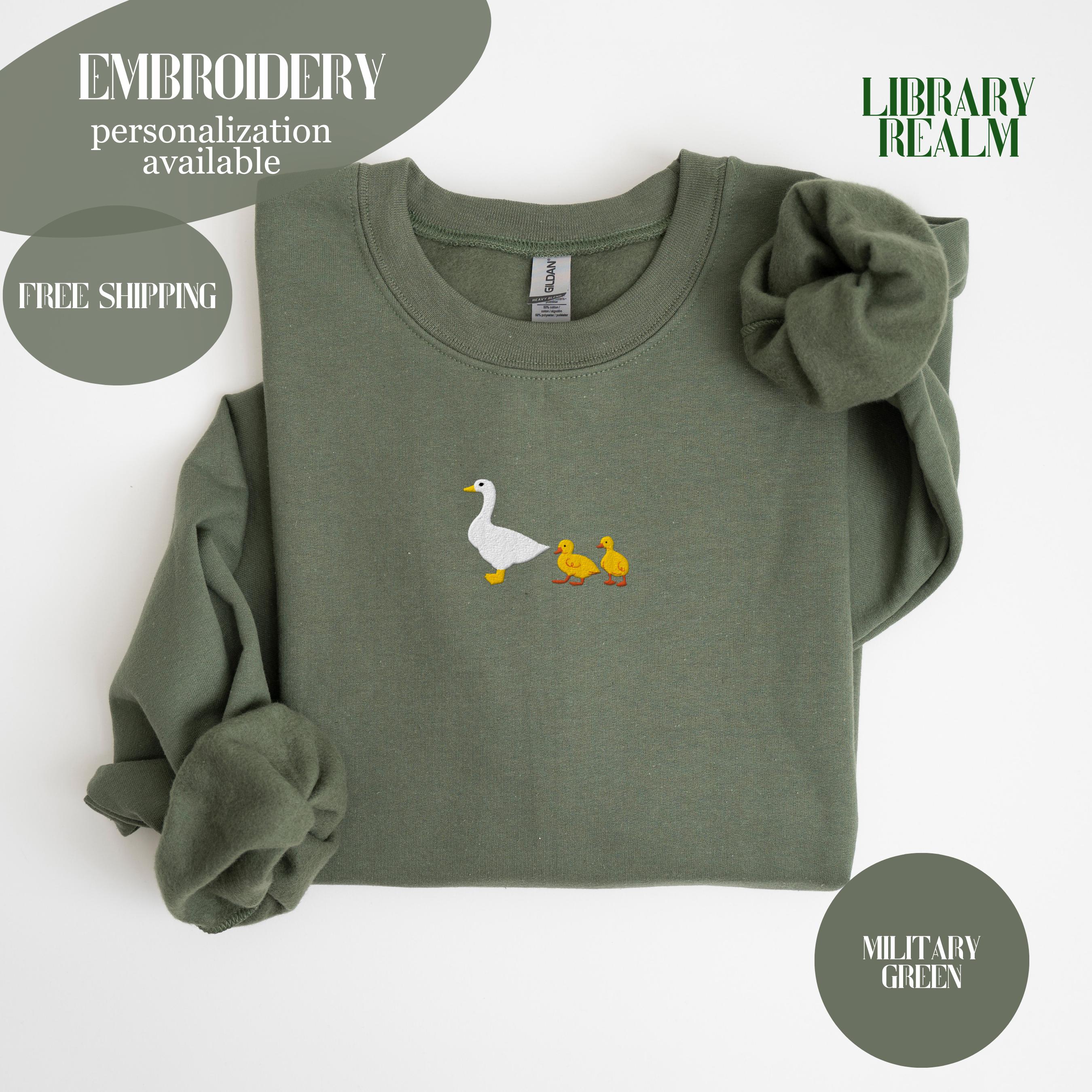 Custom Embroidered Goose Sweatshirt, Custom Names Mama Of Two Crewneck Sweatshirt, Silly Goose Twin Mama, Kids Names On The Sleeve