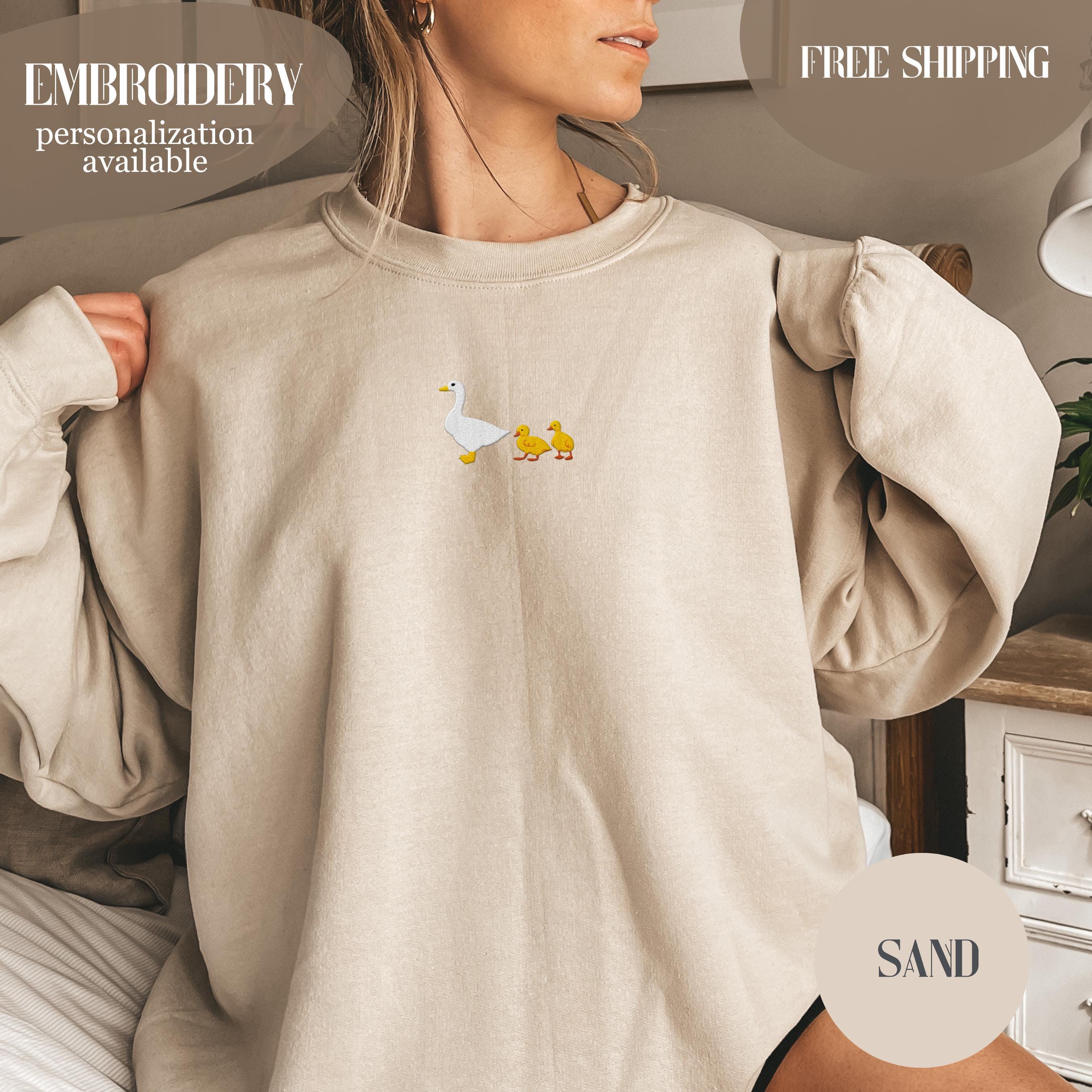 Custom Embroidered Goose Sweatshirt, Custom Names Mama Of Two Crewneck Sweatshirt, Silly Goose Twin Mama, Kids Names On The Sleeve