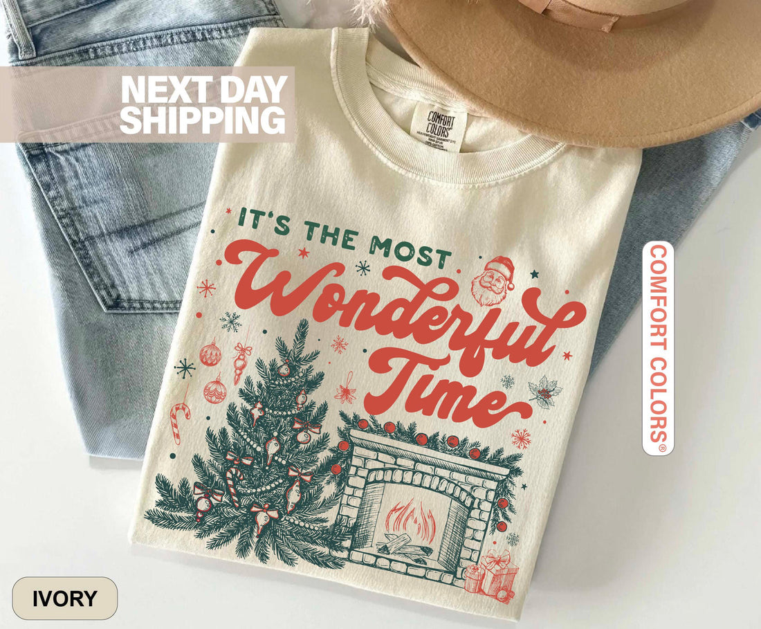 Comfort Colors Christmas Time Shirt, It's The Most Wonderful Time Shirt, Christmas Shirt, Vintage Christmas Shirt, Retro Christmas T-Shirt