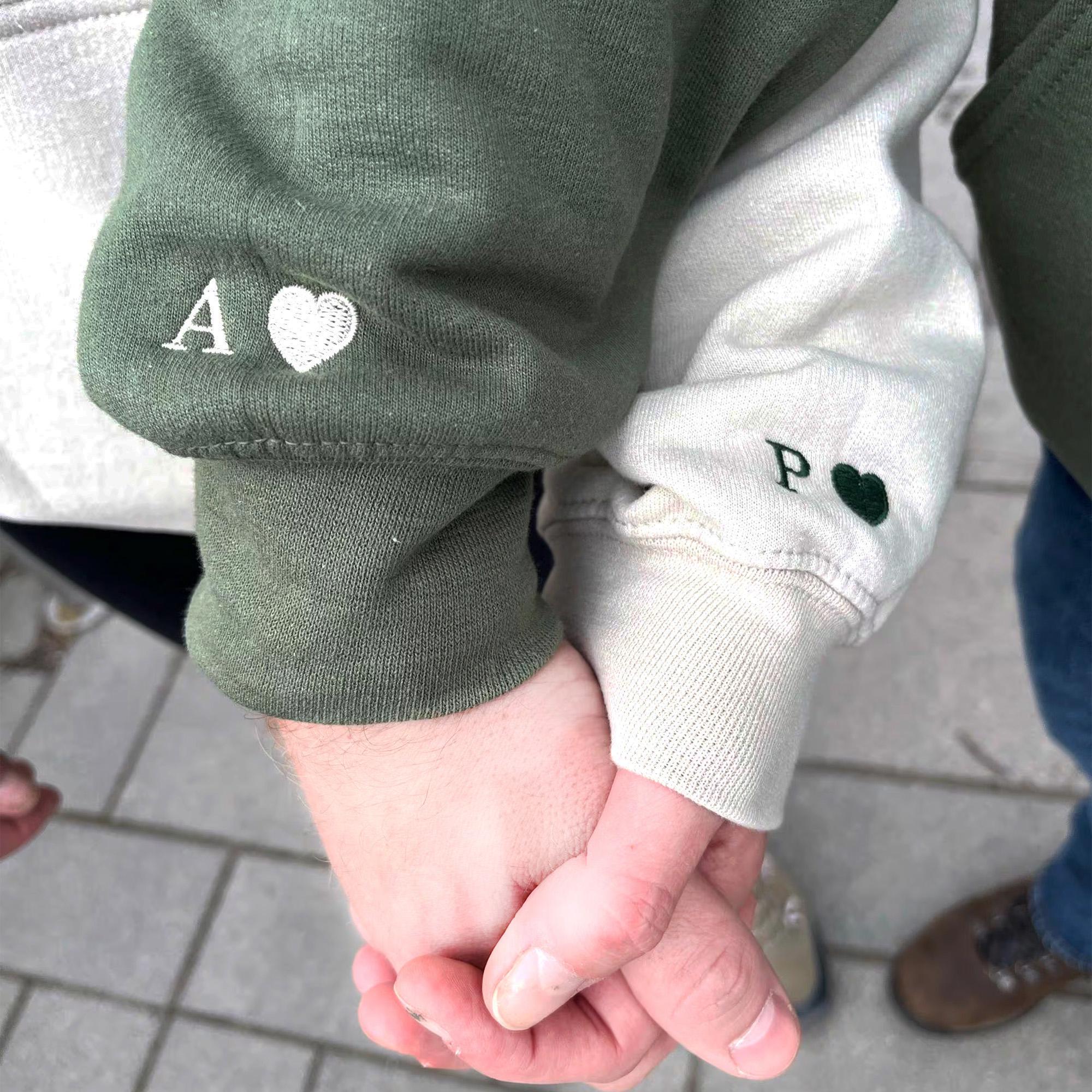 Custom Embroidered Sweatshirt or Hoodie - Custom Initials on Sleeve Hoodie for Boyfriend - Matching Couple Hoodies - 1st Anniversary Gift