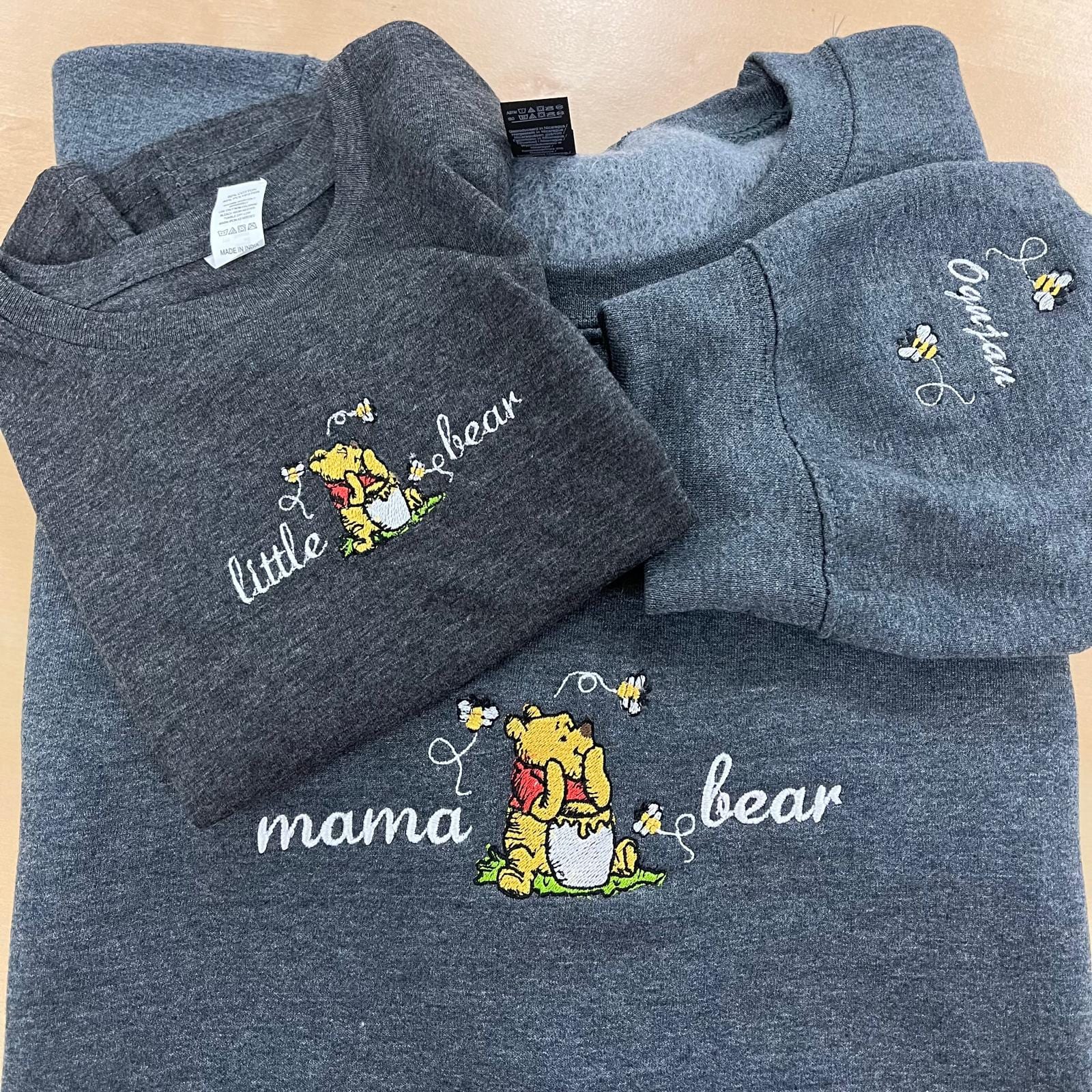 Embroidered Mama Sweatshirt, Personalized Embroidered Mama Bear Shirt With Kids Names Sleeve, Best Mom gift, Custom embroidery disney tshirt