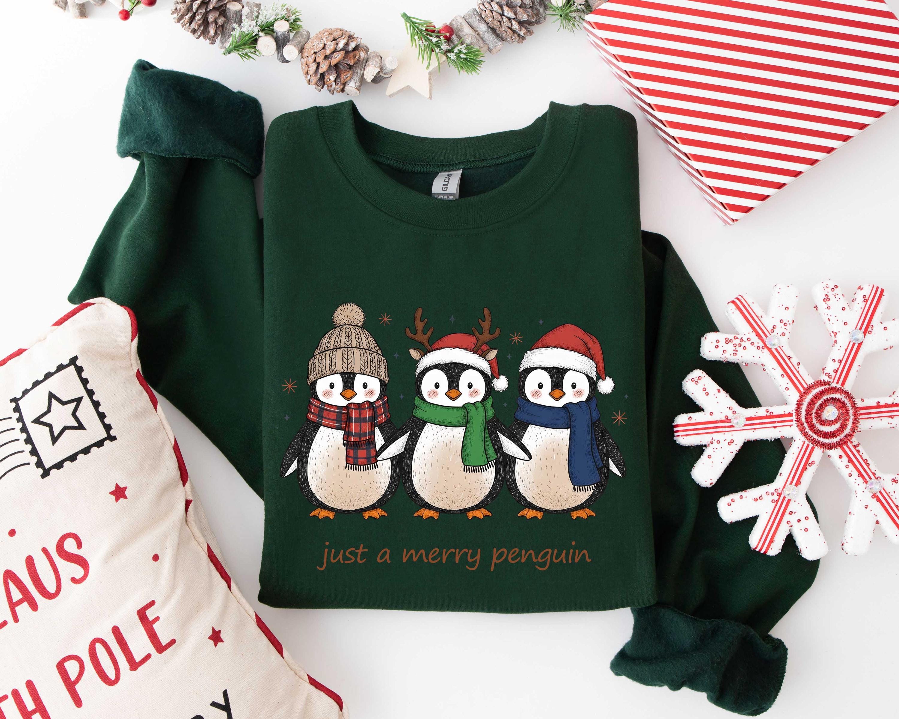 Just A Merry Penguin Shirt, Christmas Shirt, Funny Christmas Cozy Winter Animal Shirt, Cute Holiday Xmas Shirt, Merry Penguin Tee, Christmas