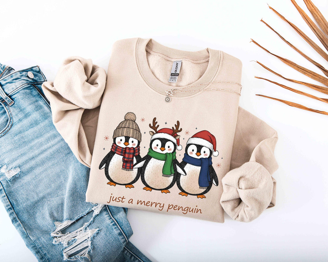 Just A Merry Penguin Shirt, Christmas Shirt, Funny Christmas Cozy Winter Animal Shirt, Cute Holiday Xmas Shirt, Merry Penguin Tee, Christmas