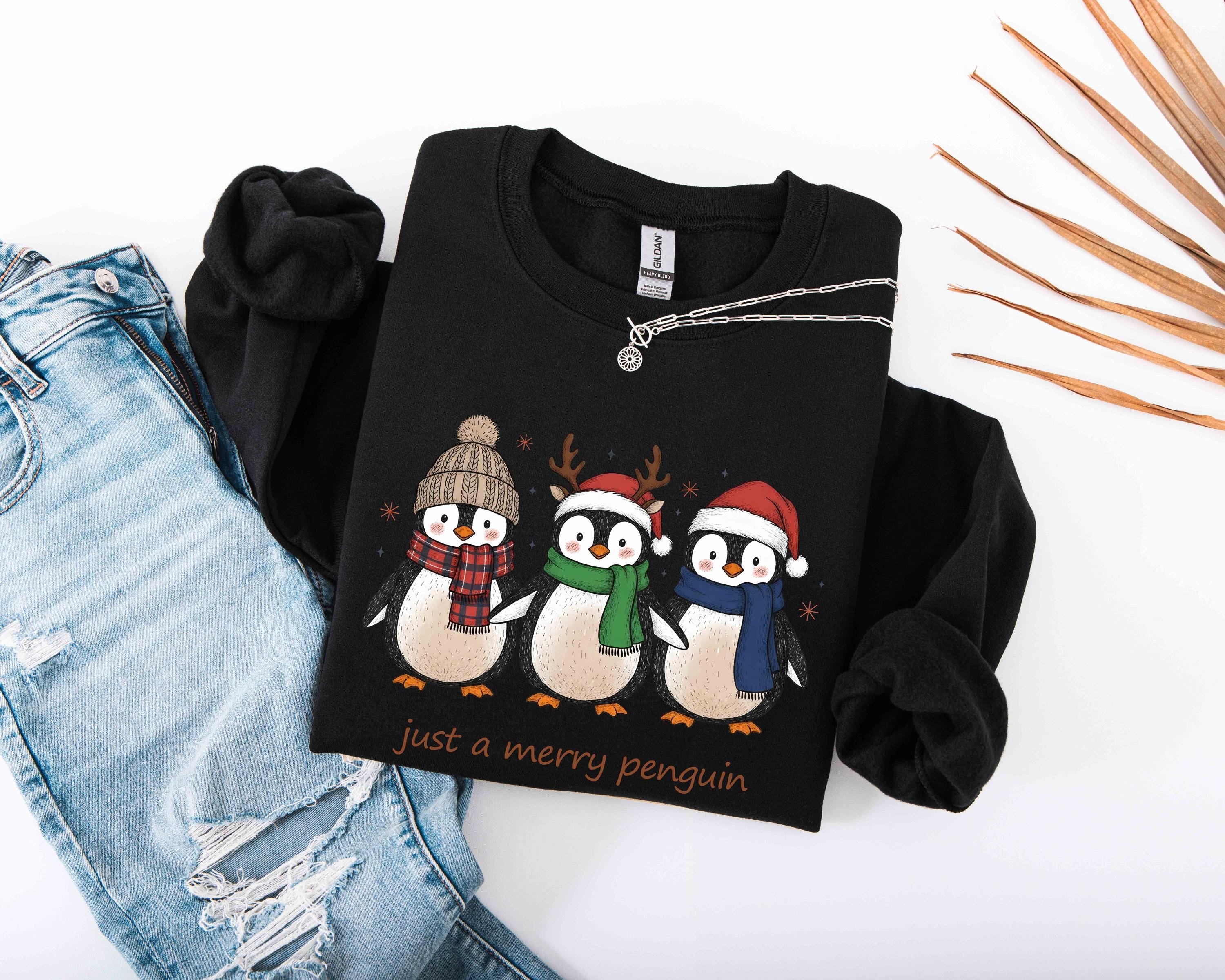Just A Merry Penguin Shirt, Christmas Shirt, Funny Christmas Cozy Winter Animal Shirt, Cute Holiday Xmas Shirt, Merry Penguin Tee, Christmas