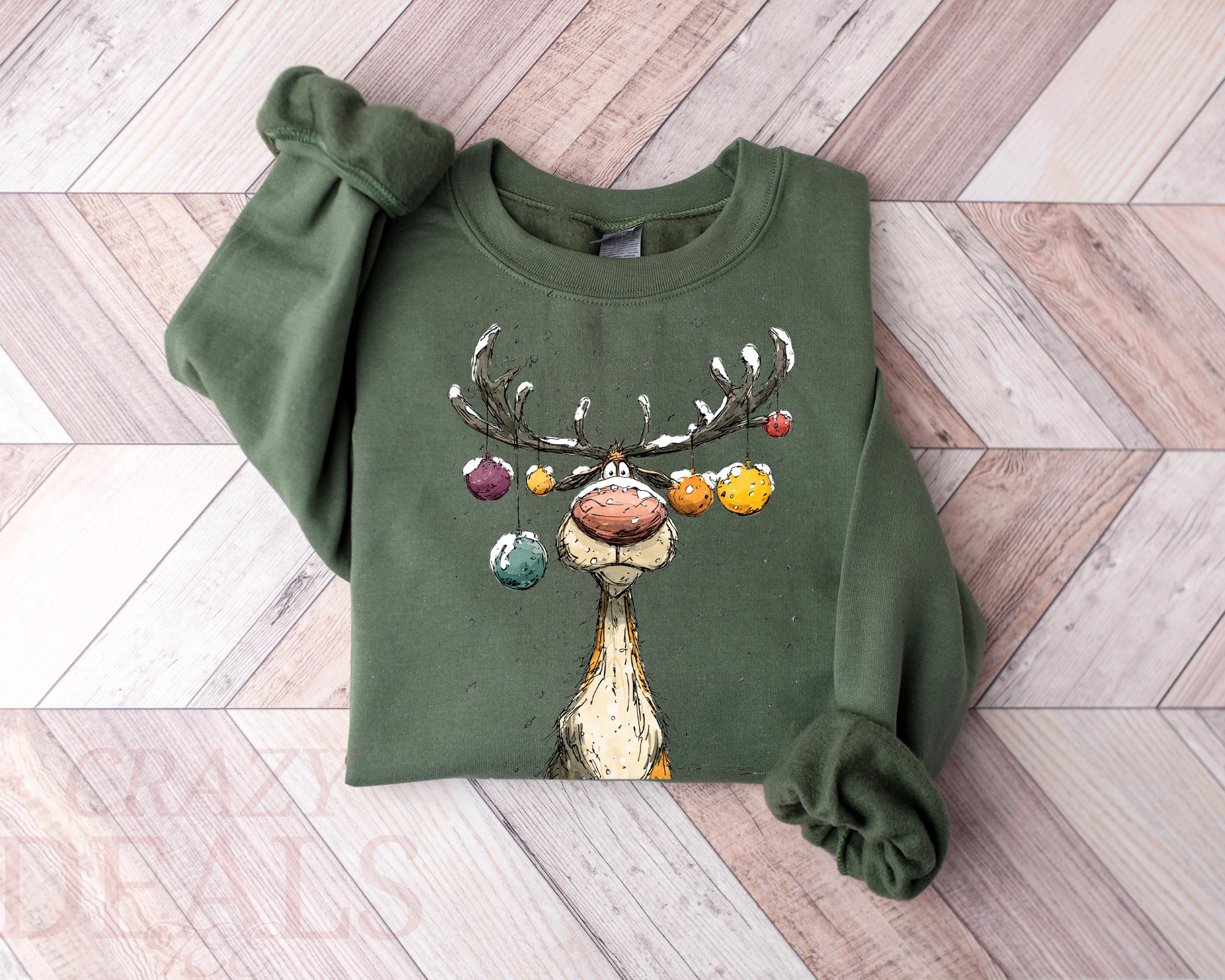 Vintage Reindeer Sweatshirt, Cute Christmas Sweatshirt, Retro Reindeer Sweatshirt, Merry Christmas Sweatshirt, Christmas Reindeer Sweatshirt