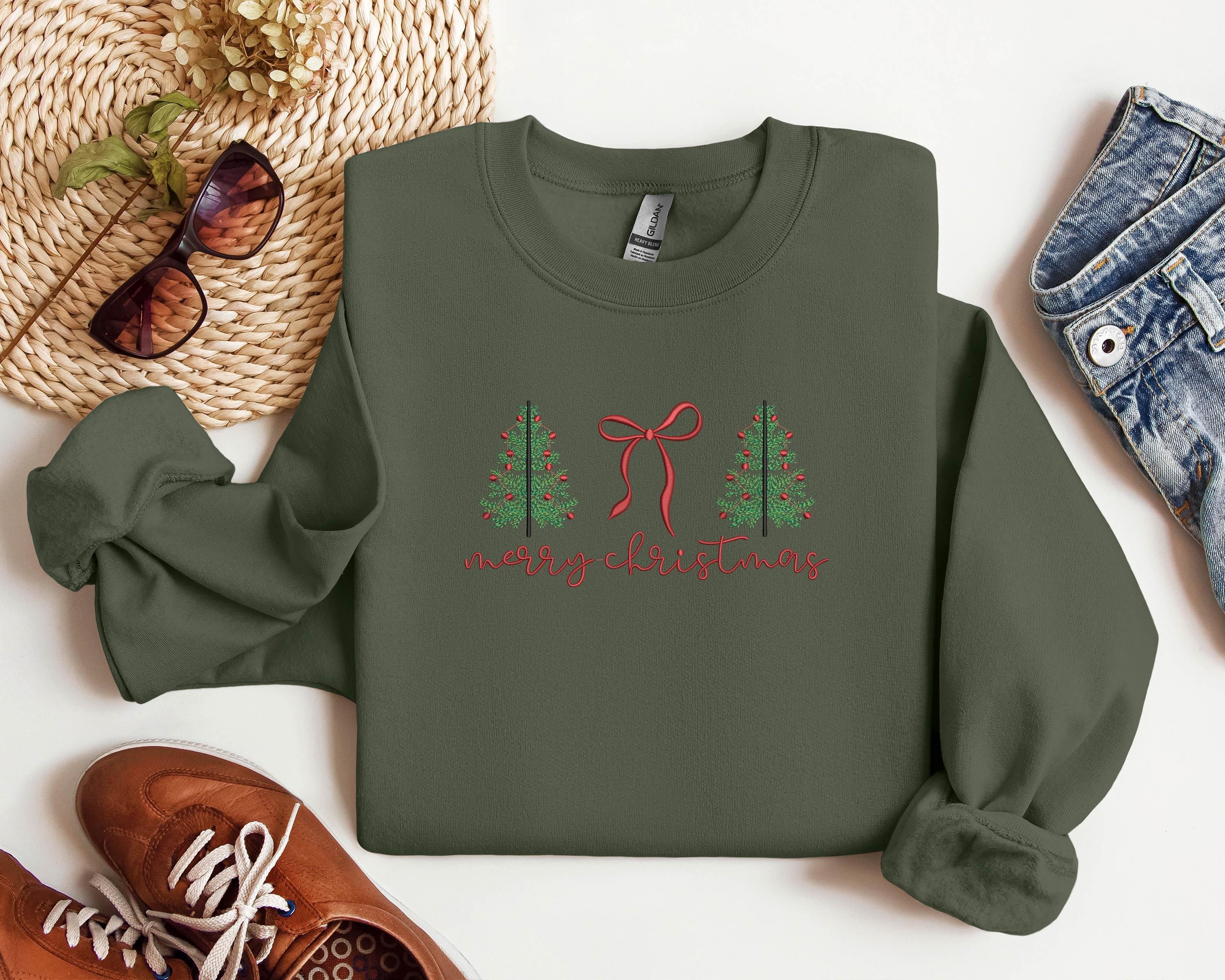 Embroidered Tis The Season Christmas Sweatshirt, Embroidered Merry Christmas Shirt, Believe Christmas Tee,Merry Christmas, Merry And Bright