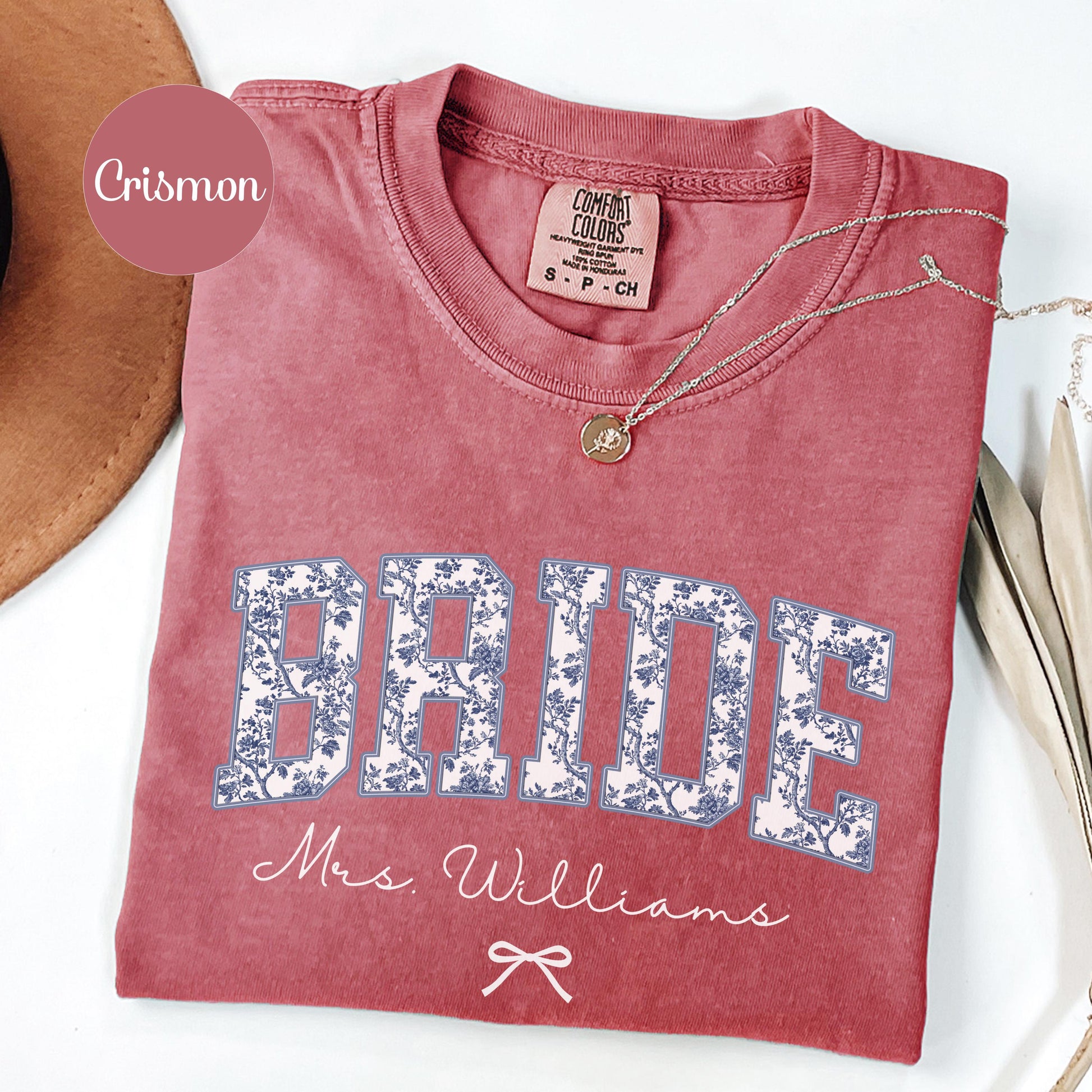 Custom Bride Shirt Blue Toile, Personalized Mrs Name Bridal Shower Gift, Chinoiserie Bride Tee, Engagement Day Getting Ready, Bachelorette