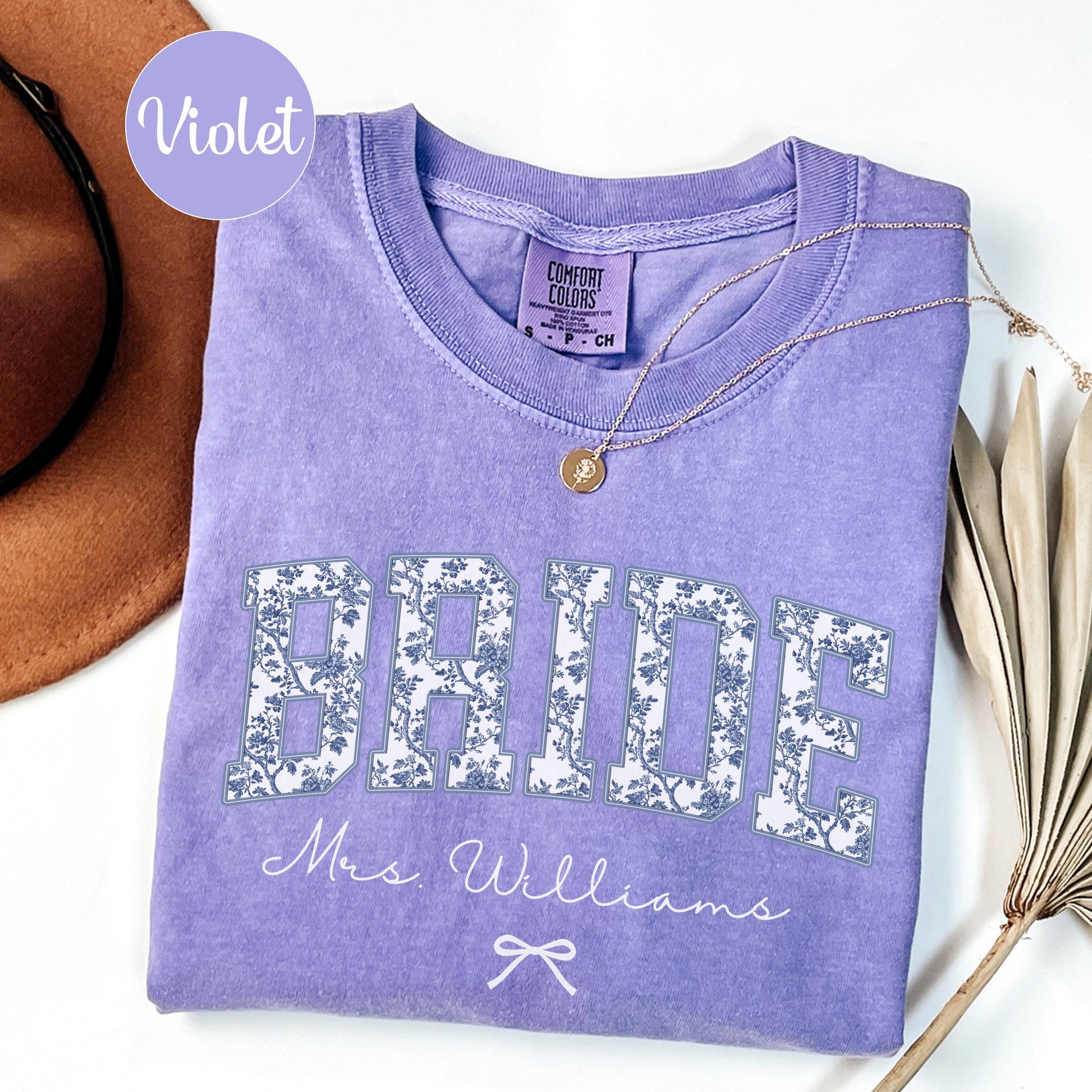 Custom Bride Shirt Blue Toile, Personalized Mrs Name Bridal Shower Gift, Chinoiserie Bride Tee, Engagement Day Getting Ready, Bachelorette