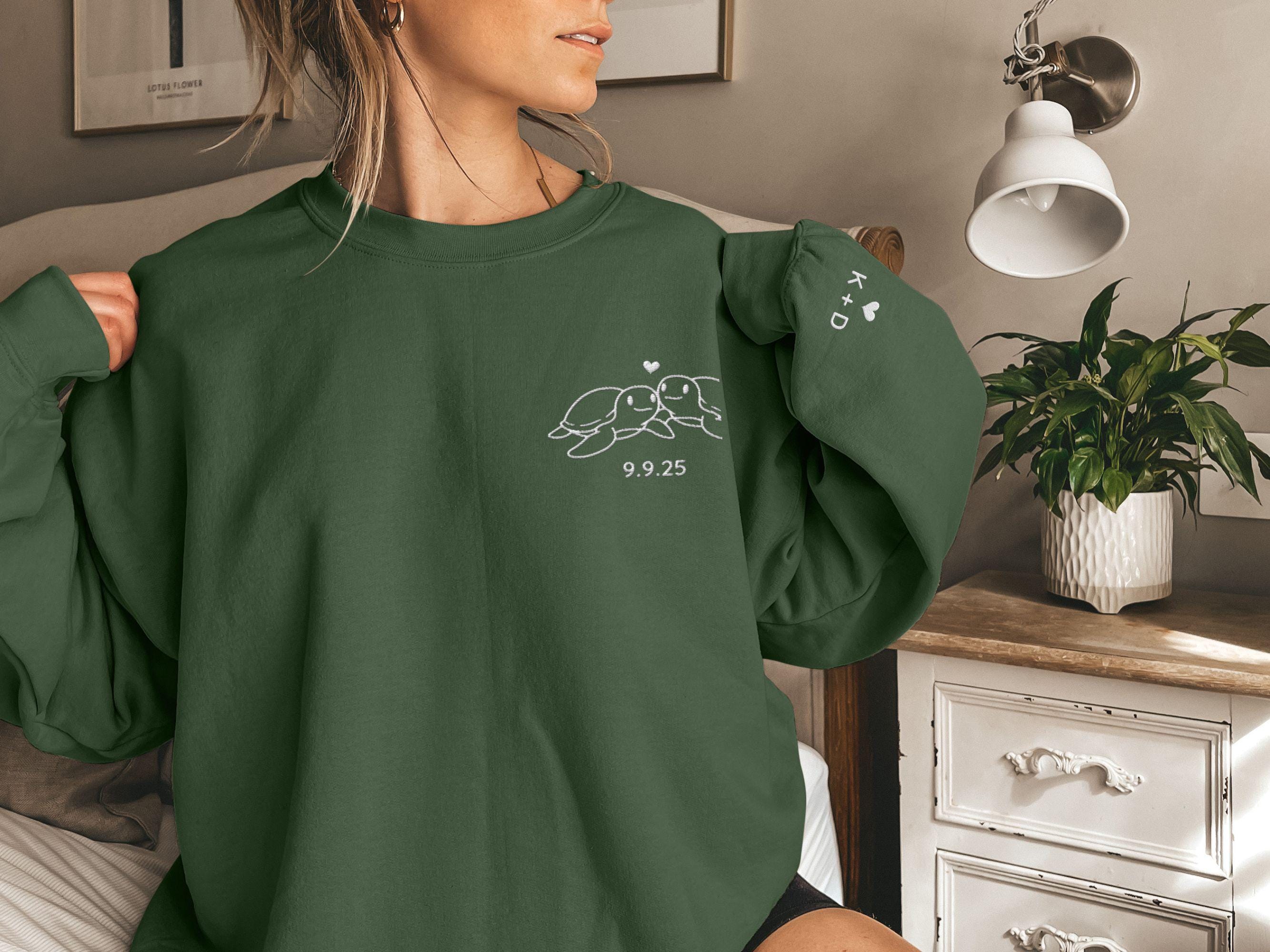Matching Couples Sweatshirt, Custom Embroidered Turtle Sweatshirt, Gift for Couples, 1st Anniversary Gift, Engagement Gift, Date Shirt