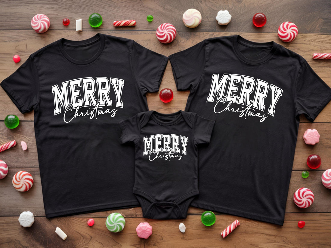 Merry Christmas Family Matching Shirts, Red Christmas Tees for Mom Dad Baby, Holiday Outfit, Cute Family Christmas T-Shirt Set