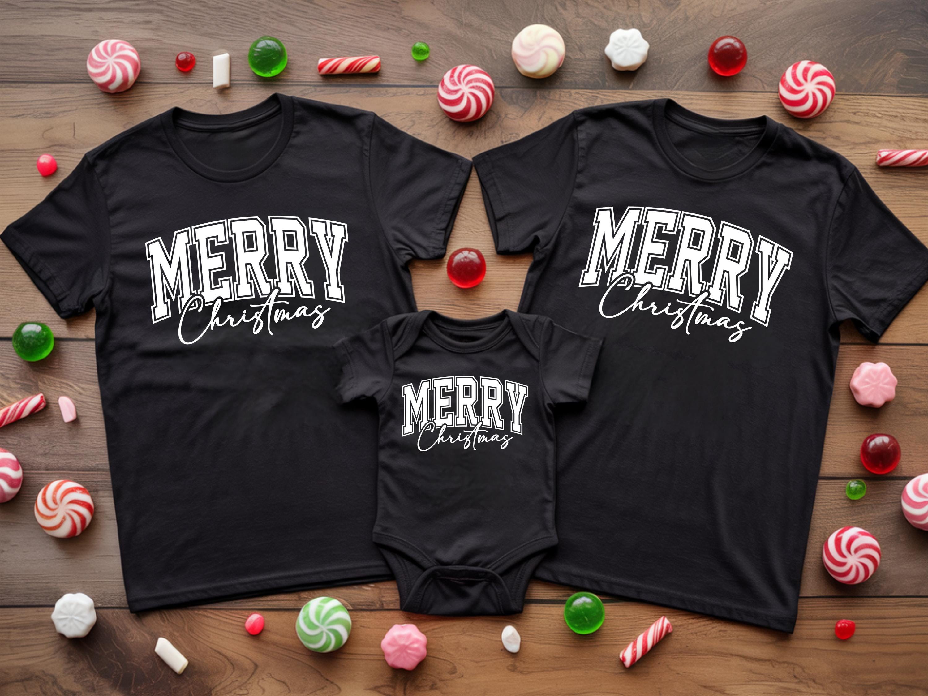 Merry Christmas Family Matching Shirts, Red Christmas Tees for Mom Dad Baby, Holiday Outfit, Cute Family Christmas T-Shirt Set