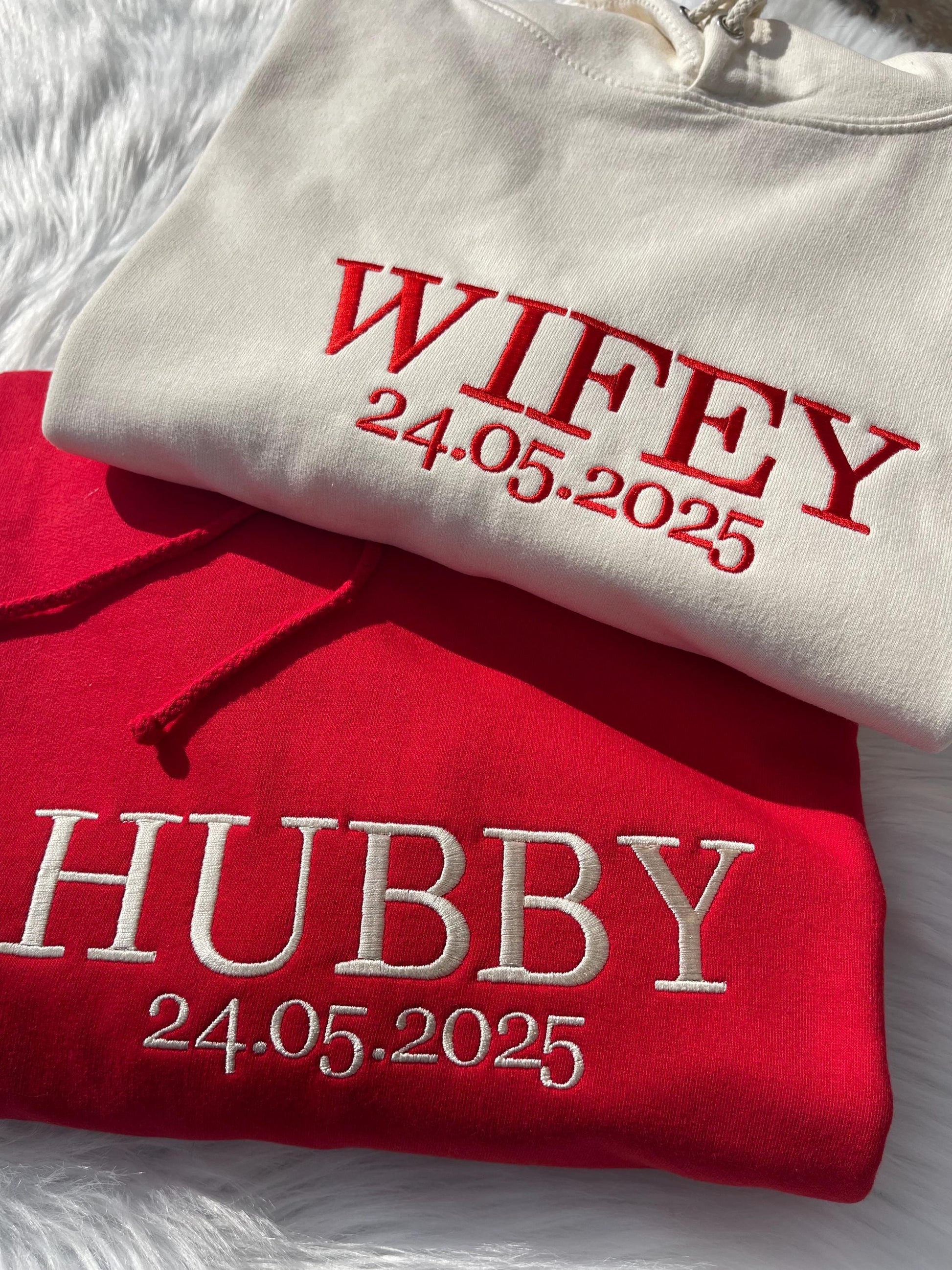 Custom Wifey and Hubby Embroidered Valentine Sweatshirt Matching Couples Jumper Mrs and Mrs Girlfriend Gift Unisex Wedding Gift Crewneck