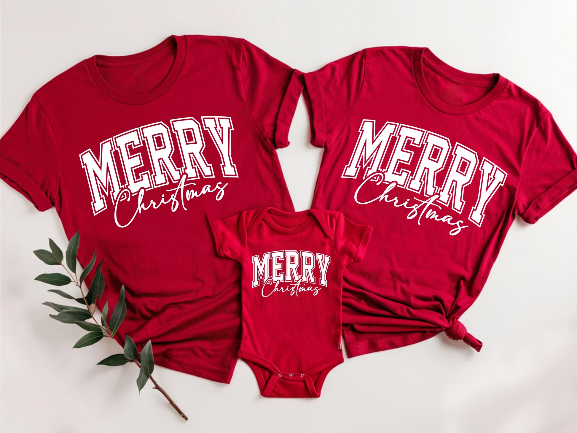 Merry Christmas Family Matching Shirts, Red Christmas Tees for Mom Dad Baby, Holiday Outfit, Cute Family Christmas T-Shirt Set