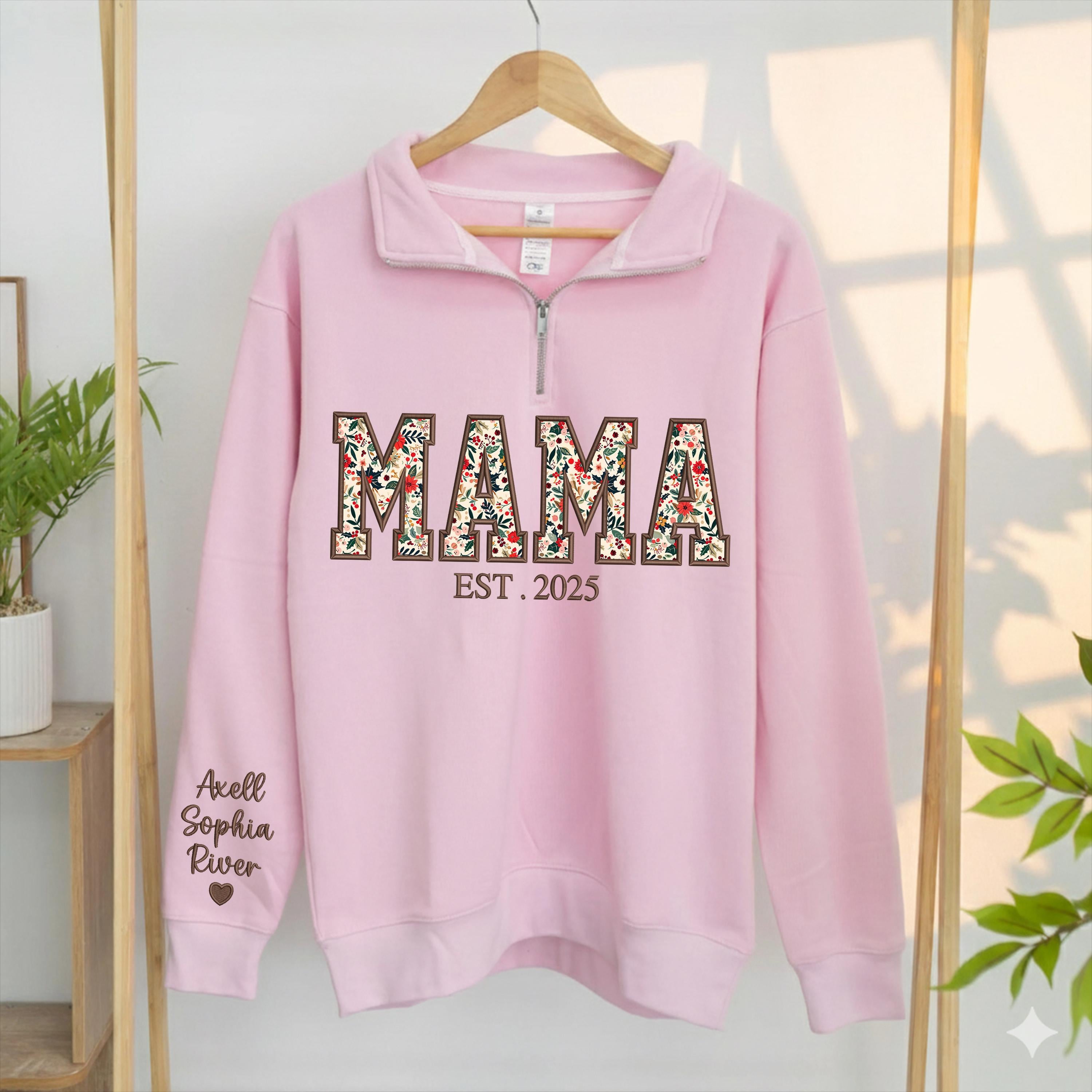 Custom Embroidered Mama Zip Sweatshirt, Mama Floral Applique Sweatshirt, Gifts For Grandma, New Grandma Gifts, Nana, Gigi, Mimi Hoodies