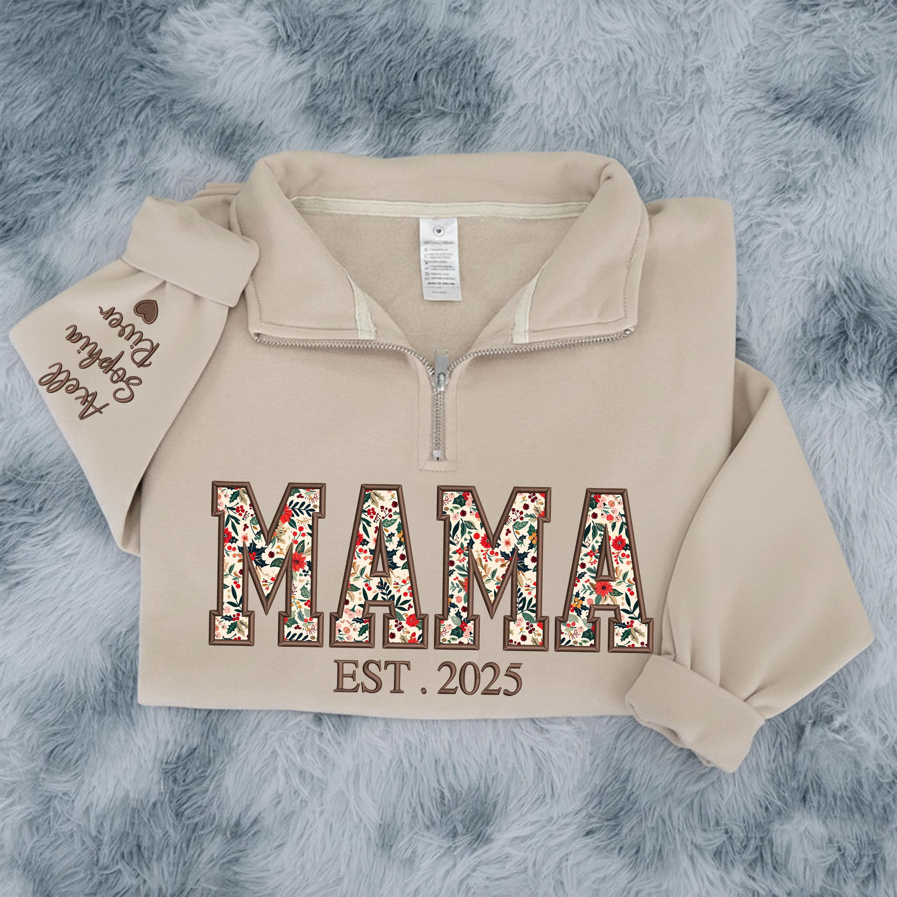 Custom Embroidered Mama Zip Sweatshirt, Mama Floral Applique Sweatshirt, Gifts For Grandma, New Grandma Gifts, Nana, Gigi, Mimi Hoodies