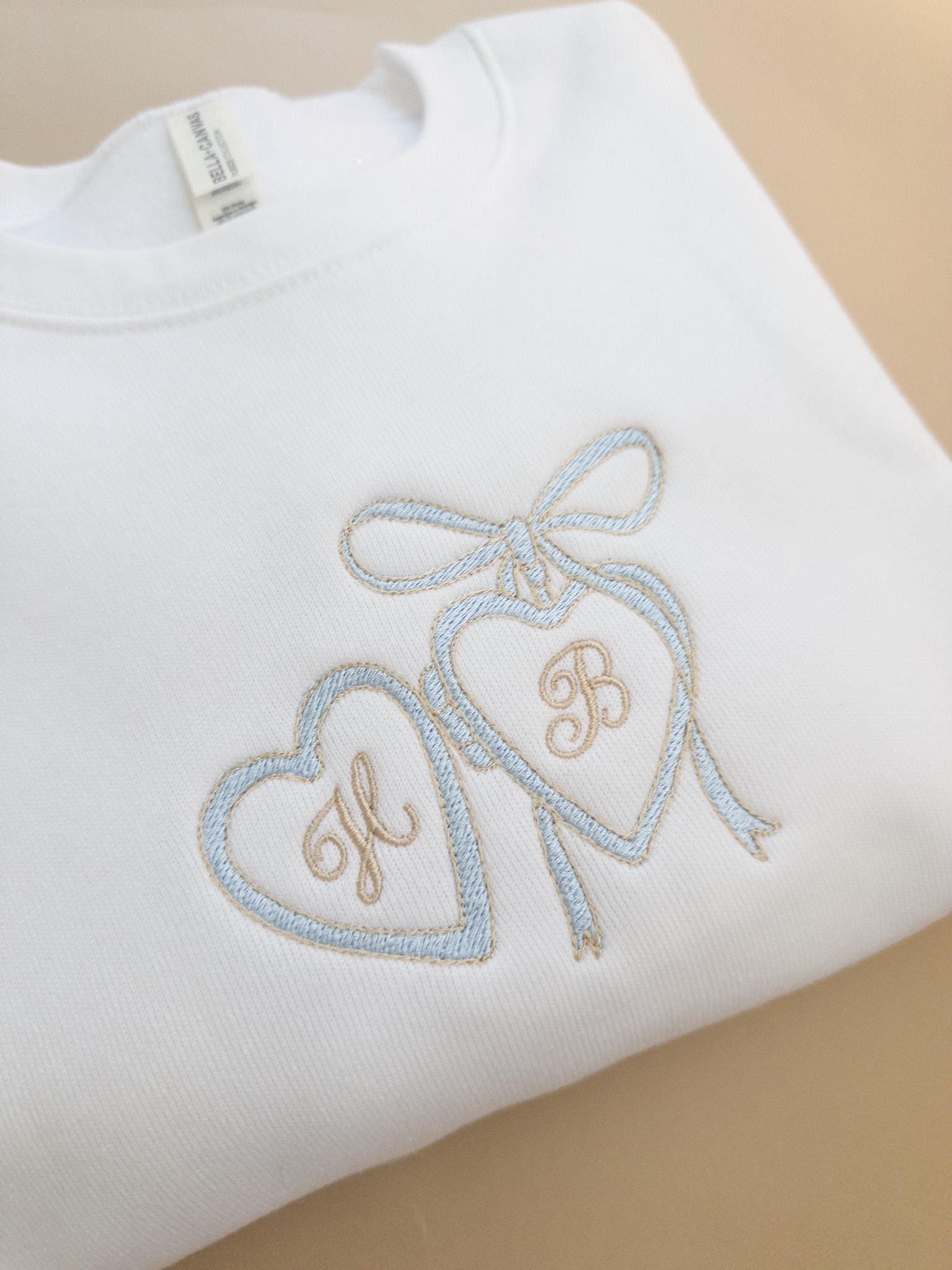 Custom Embroidered Couple Initials Sweatshirt, Heart Locket Bride & Groom Sweatshirt, Engagement Gift for Her, Personalized Newlywed Sweater