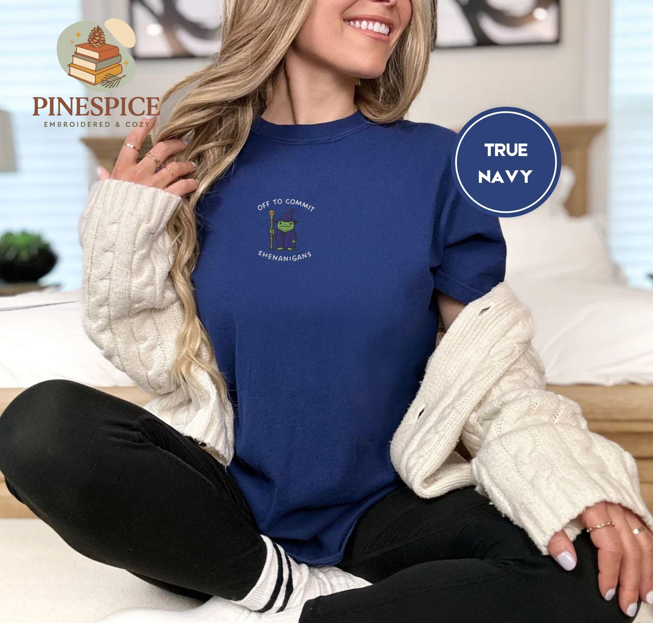 Off to Commit Shenanigans Wizard Frog Funny DnD Tee, Embroidered Comfort Colors 1717, Ren Faire Fantasy Gift