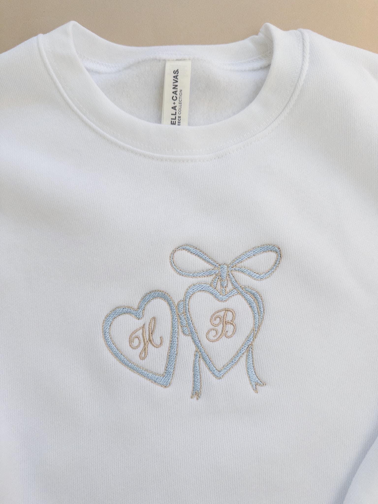 Custom Embroidered Couple Initials Sweatshirt, Heart Locket Bride & Groom Sweatshirt, Engagement Gift for Her, Personalized Newlywed Sweater