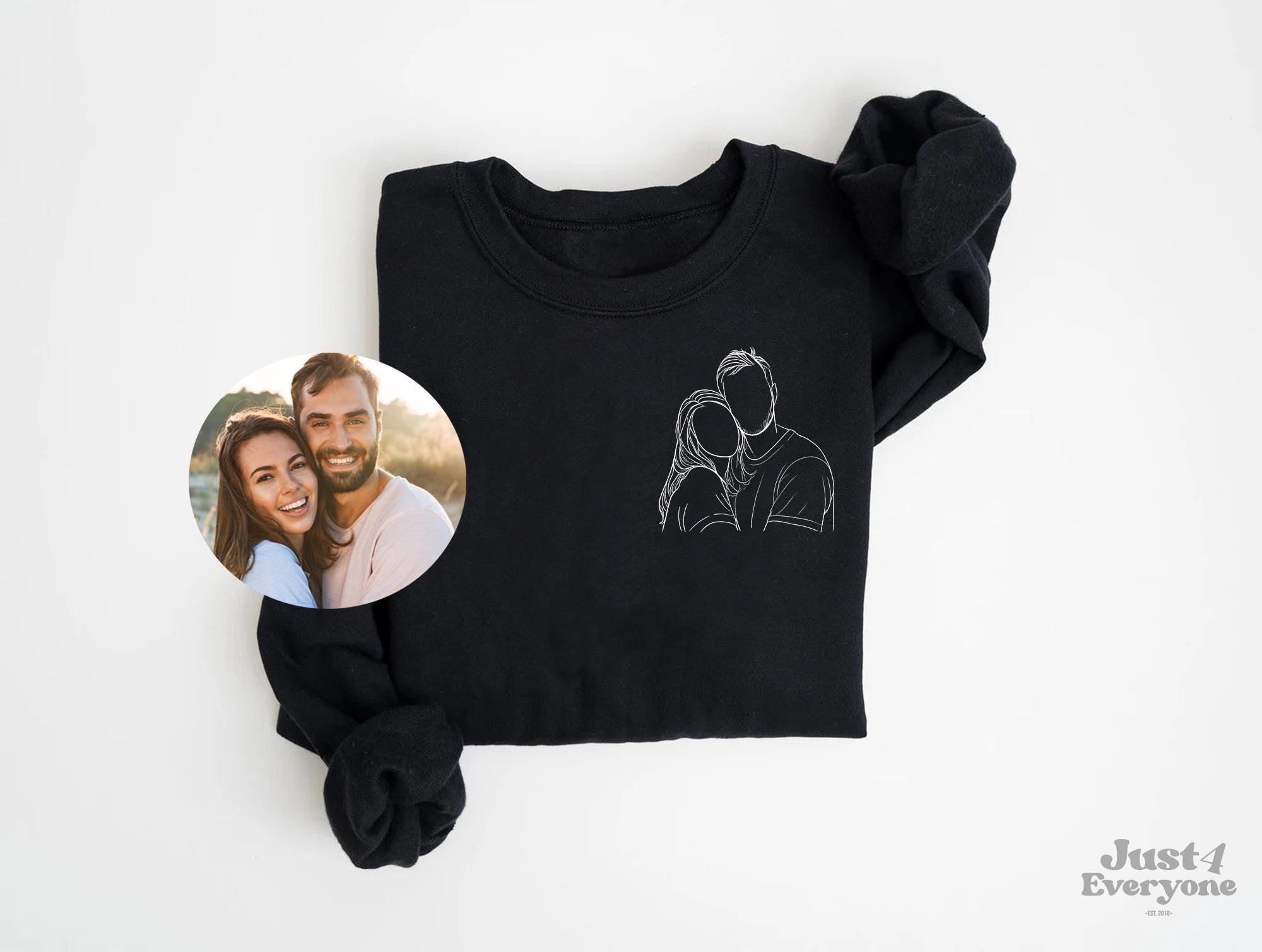 Custom Couple Embroidery Sweatshirt Minimalist Line Art Shirt Personalized Photo Outline Embroidered Couple Gift Anniversary Hoodie