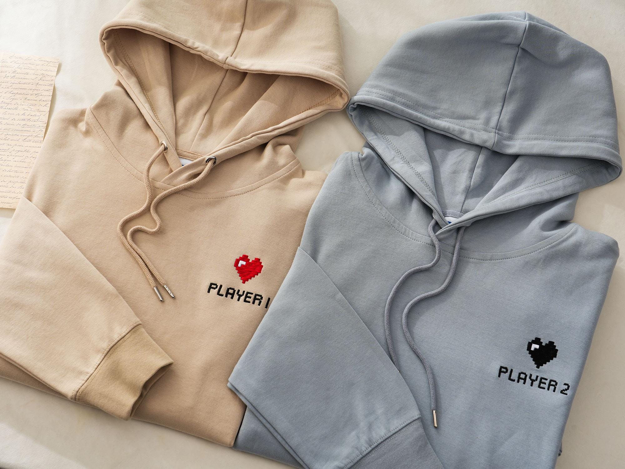 Custom Embroidered Hoodie, Pixel Heart Couples Hoodie, Valentines Day Gift, Bestie Gifts, Anniversary Gift for Him/ Her