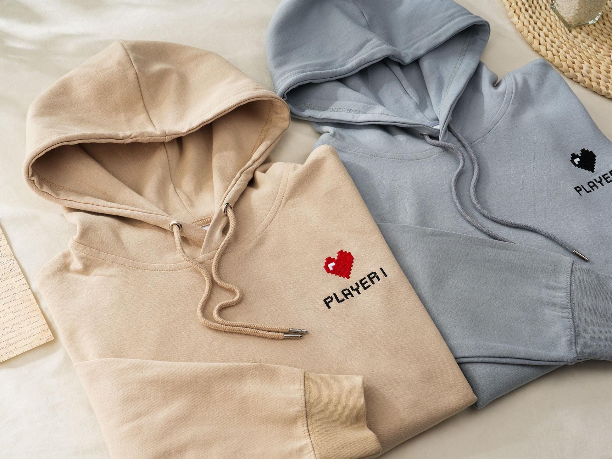 Custom Embroidered Hoodie, Pixel Heart Couples Hoodie, Valentines Day Gift, Bestie Gifts, Anniversary Gift for Him/ Her
