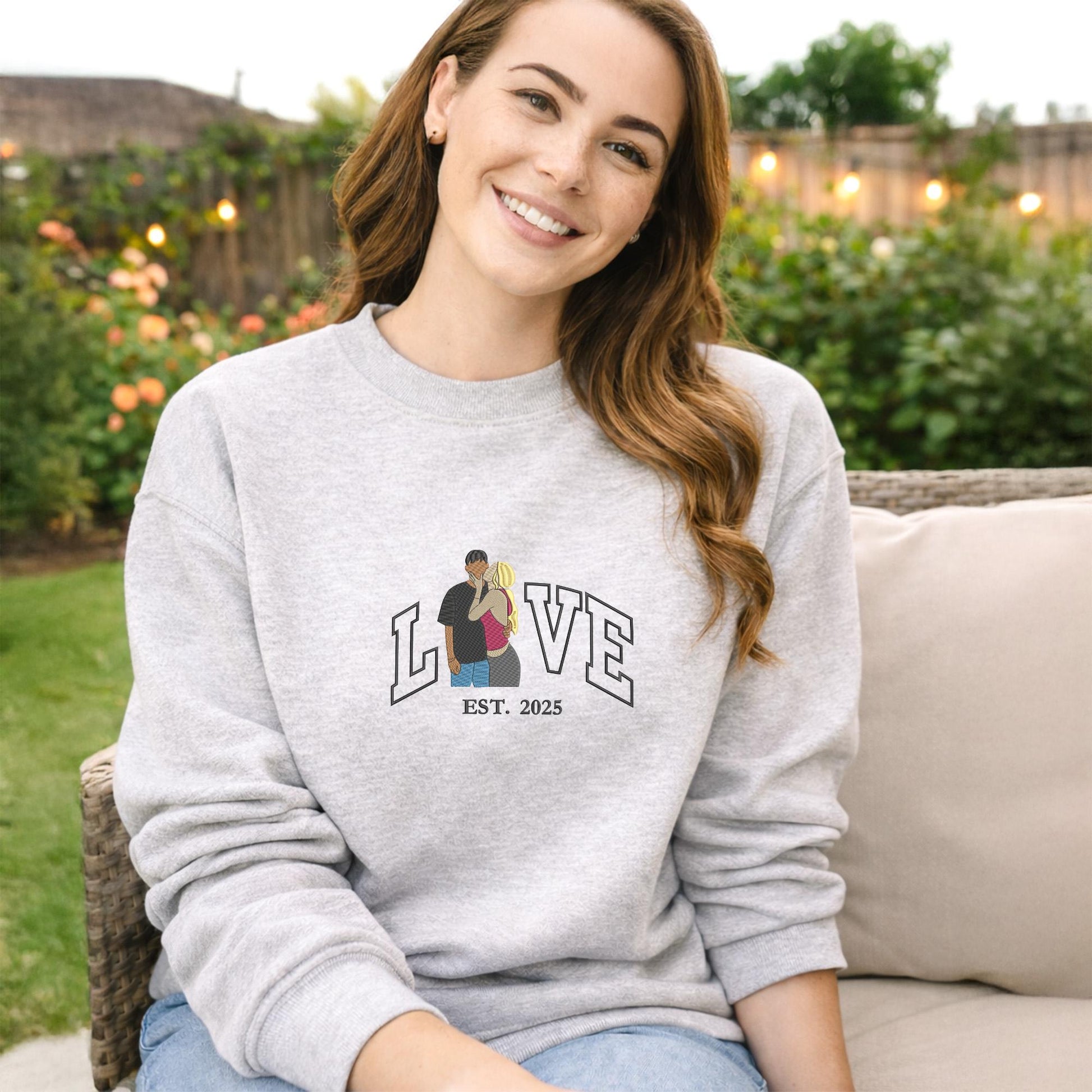 Custom Couple Photo Sweatshirt, Embroidered Love Valentine Sweatshirt, Matching His And Her Shirt, 1st Anniversary Gift for Couple