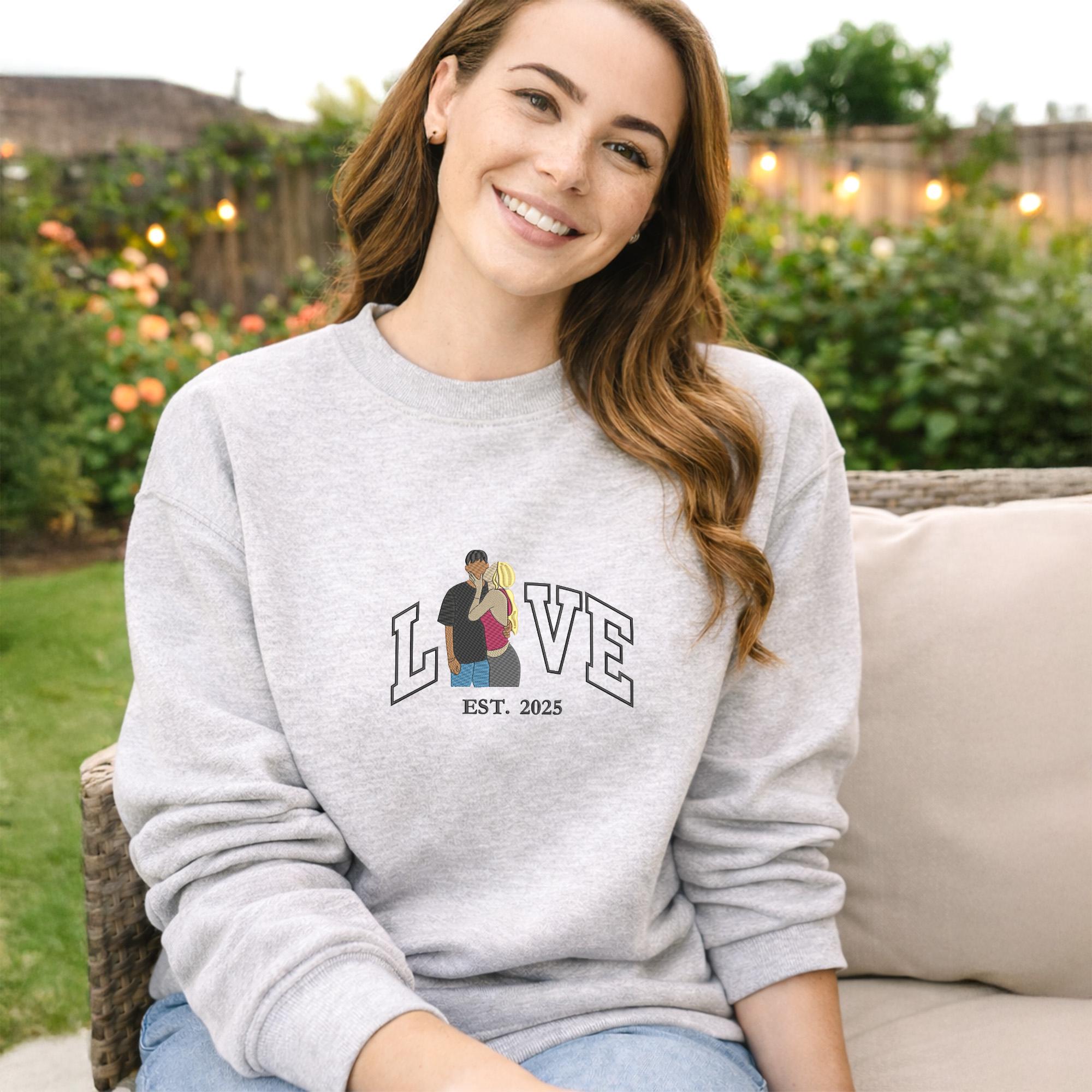 Custom Couple Photo Sweatshirt, Embroidered Love Valentine Sweatshirt, Matching His And Her Shirt, 1st Anniversary Gift for Couple