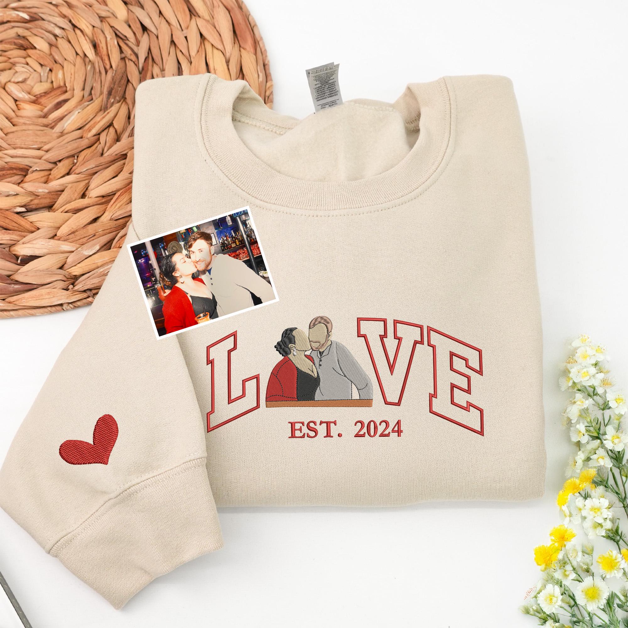 Custom Couple Photo Sweatshirt, Embroidered Love Valentine Sweatshirt, Matching His And Her Shirt, 1st Anniversary Gift for Couple