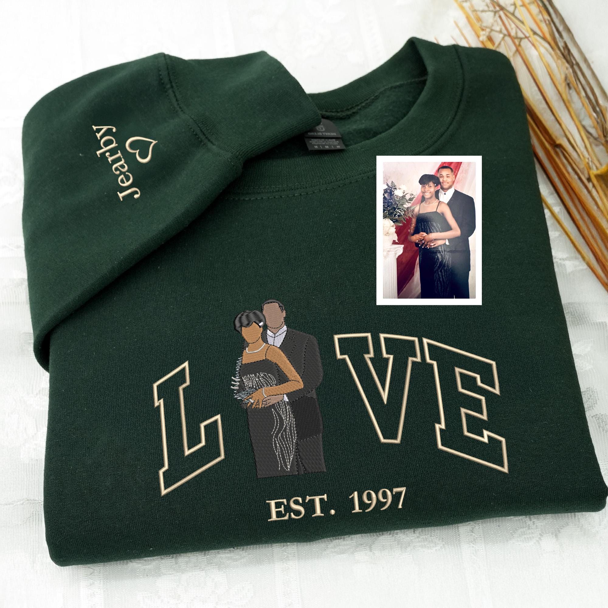 Custom Couple Photo Sweatshirt, Embroidered Love Valentine Sweatshirt, Matching His And Her Shirt, 1st Anniversary Gift for Couple