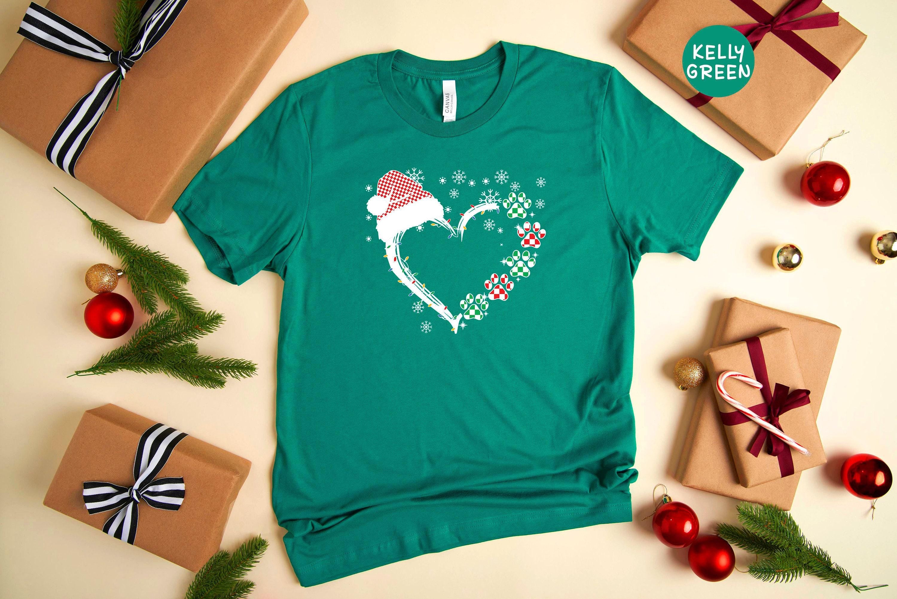 Christmas Dog Paw Heart T-Shirt, Santa Pet Lover Gift