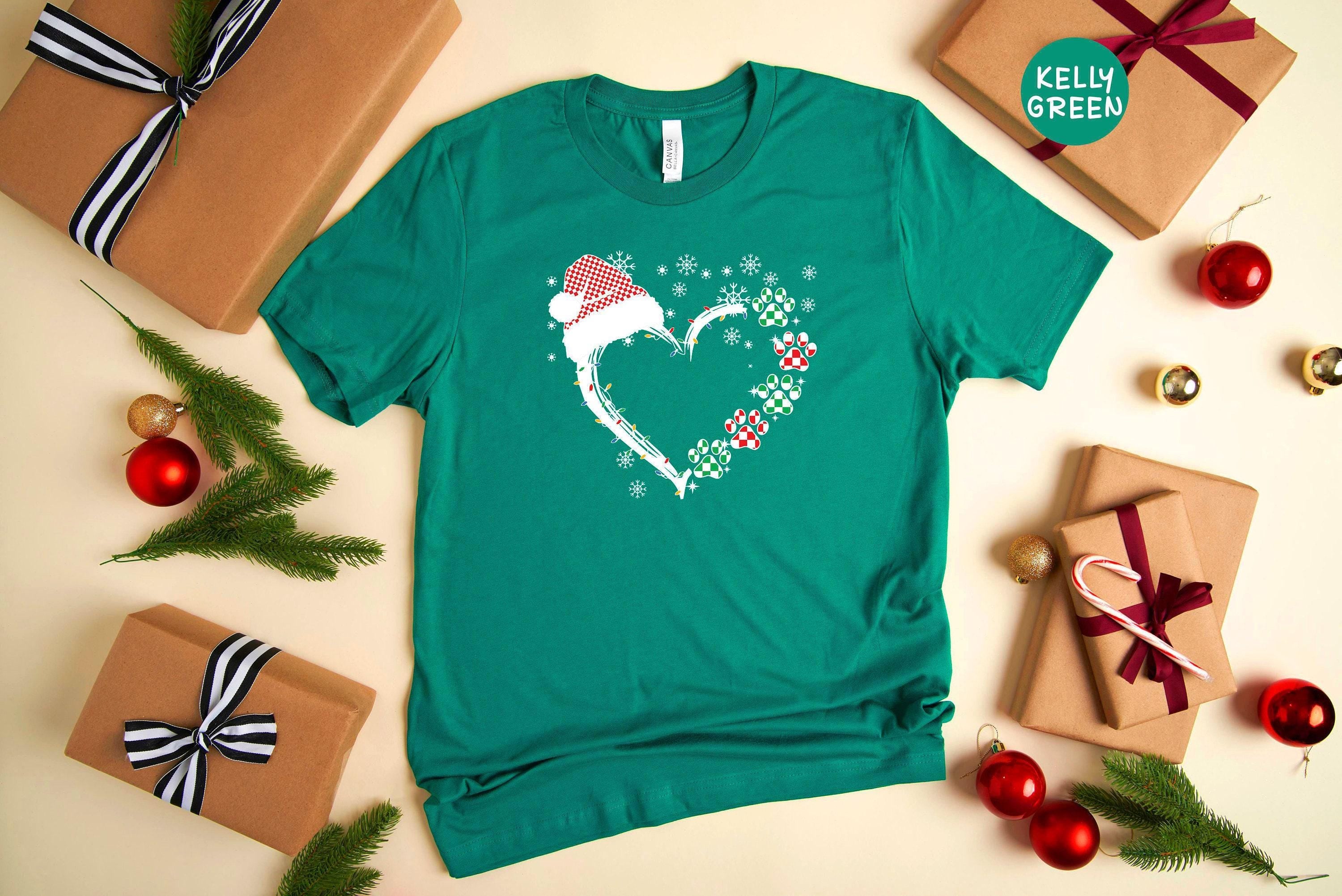 Christmas Dog Paw Heart T-Shirt, Santa Pet Lover Gift