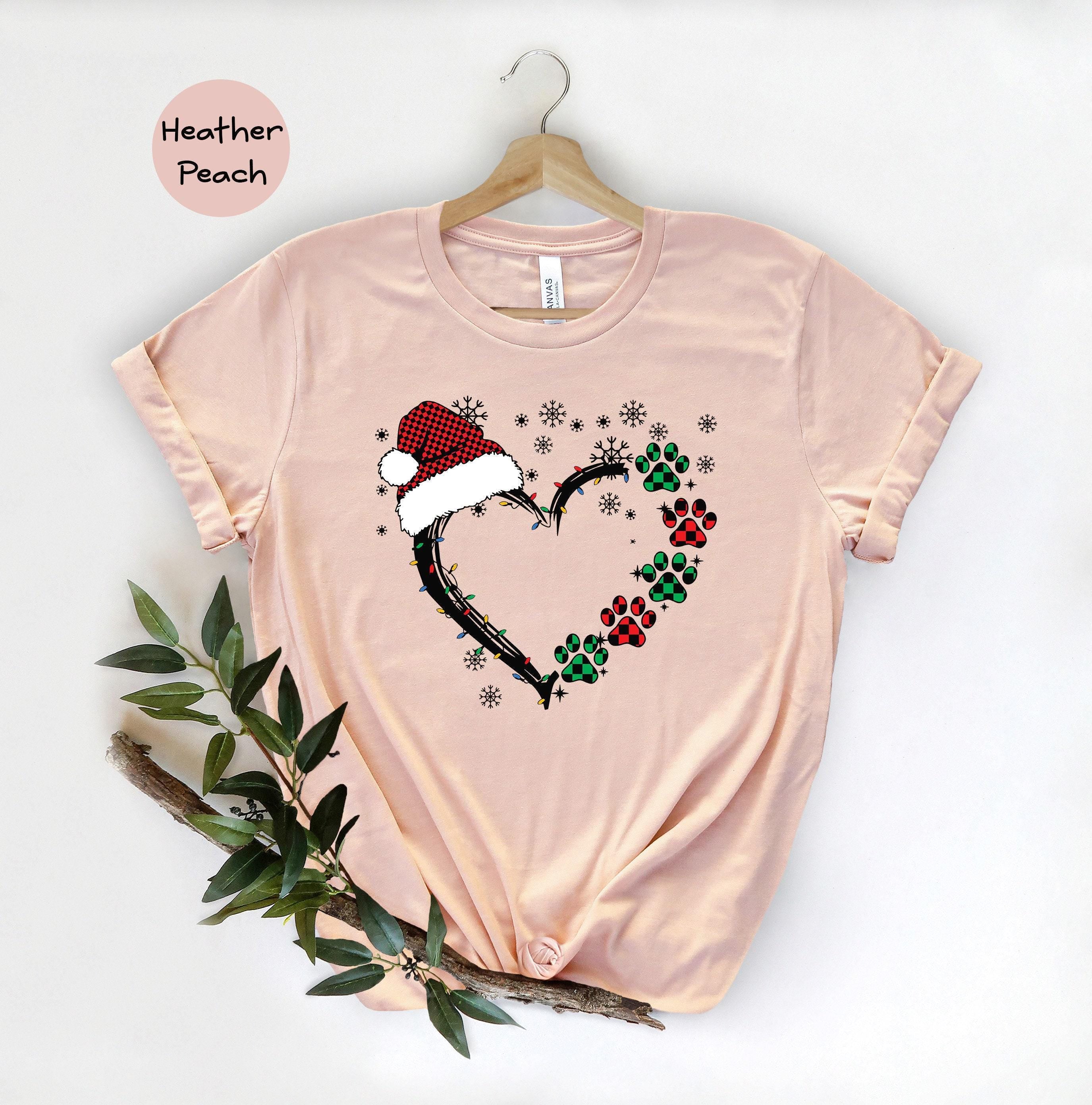 Christmas Dog Paw Heart T-Shirt, Santa Pet Lover Gift