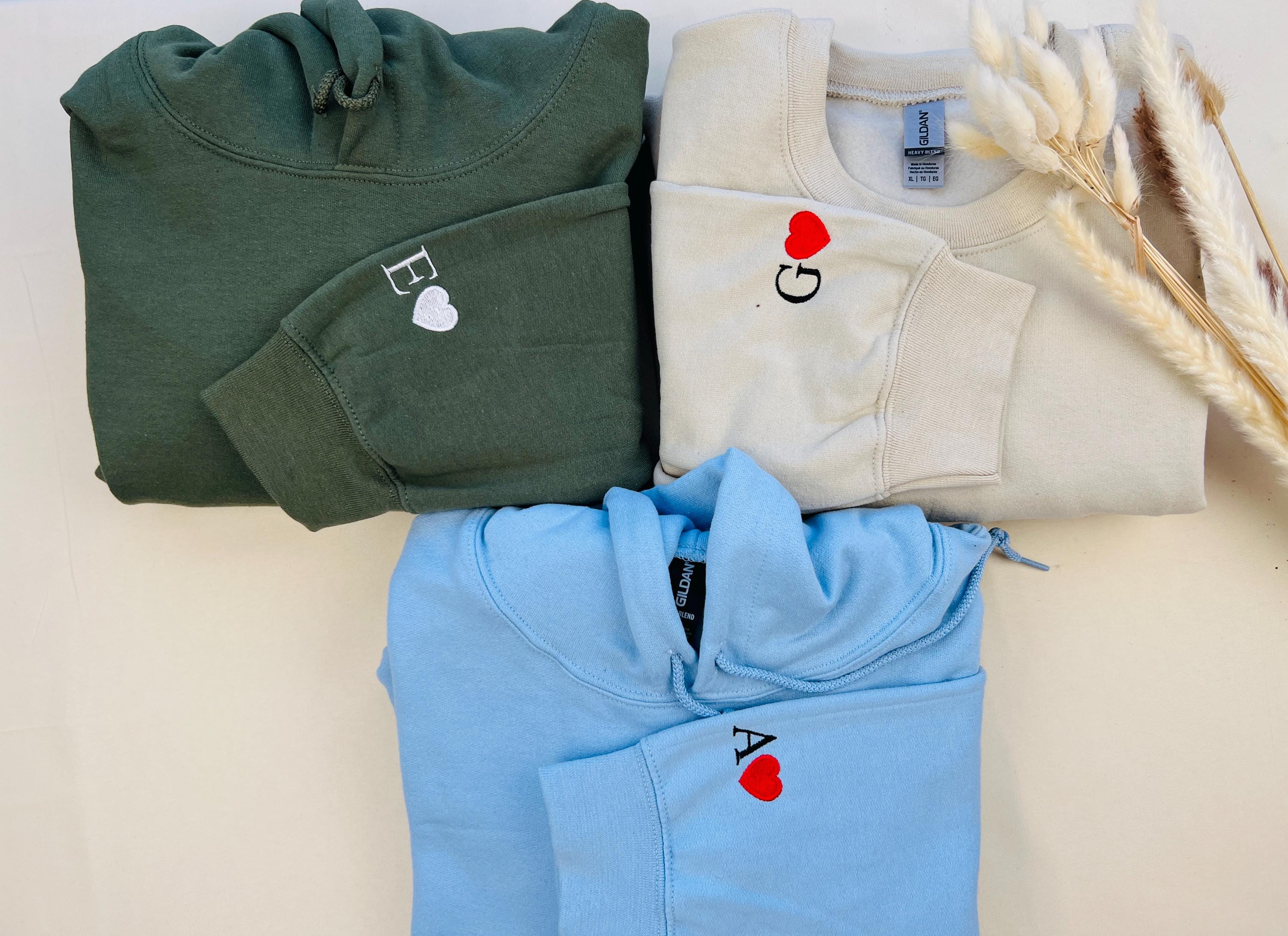 Custom Embroidered Initial Heart Couple Hoodie | Valentine's Gift