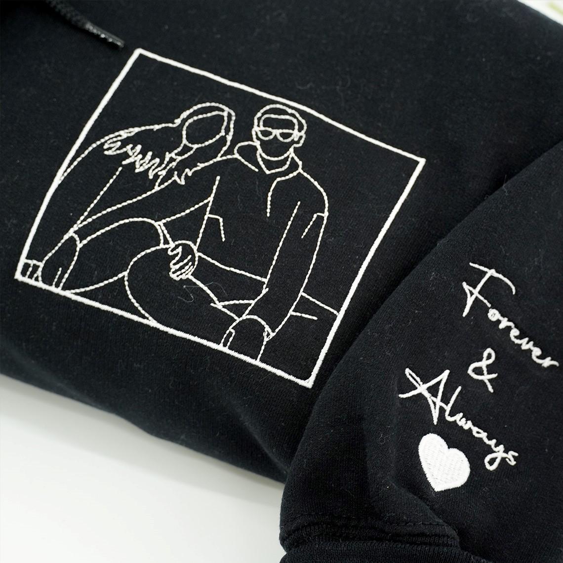 Custom Embroidered Couple Portrait From Photo Hoodie - Matching Hoodies For Couples - Anniversary Gifts For Boyfriend - Gift For Husband