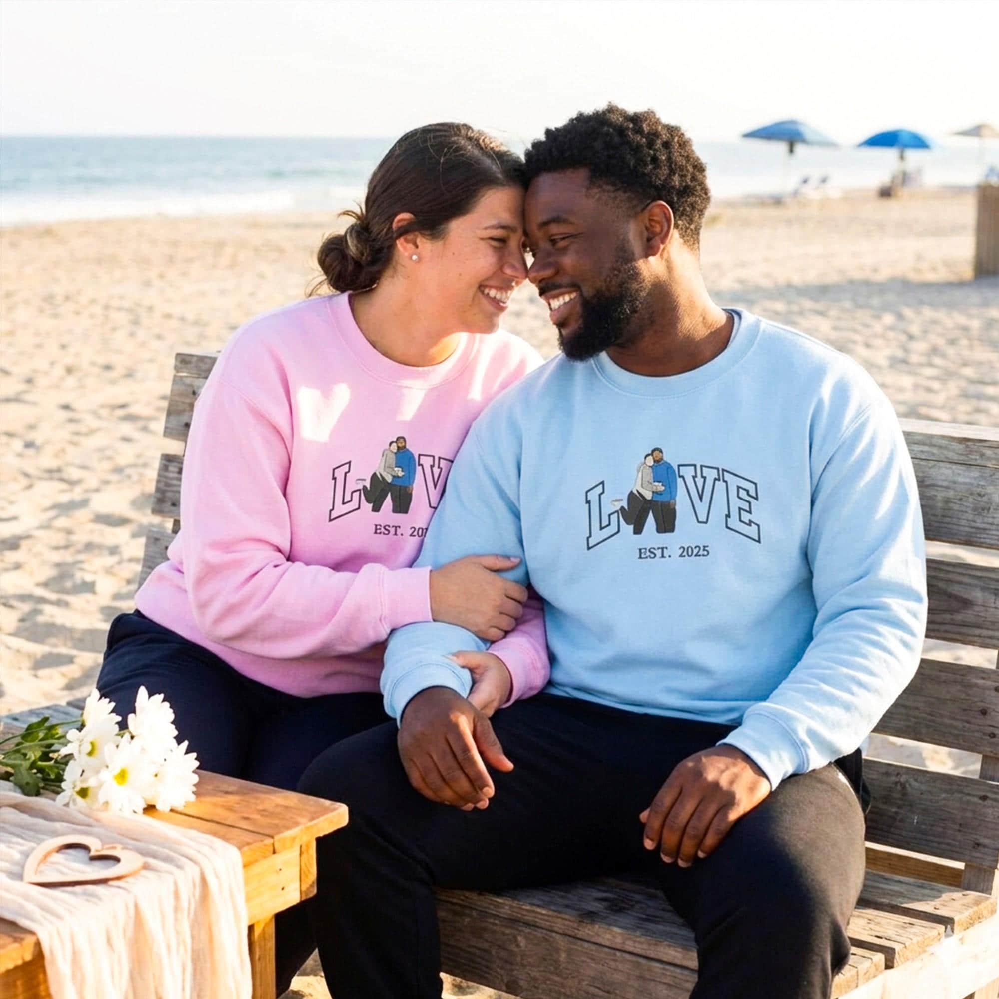 Custom Couple Photo Sweatshirt, Embroidered Love Valentine Sweatshirt, Matching His And Her Shirt, 1st Anniversary Gift for Couple