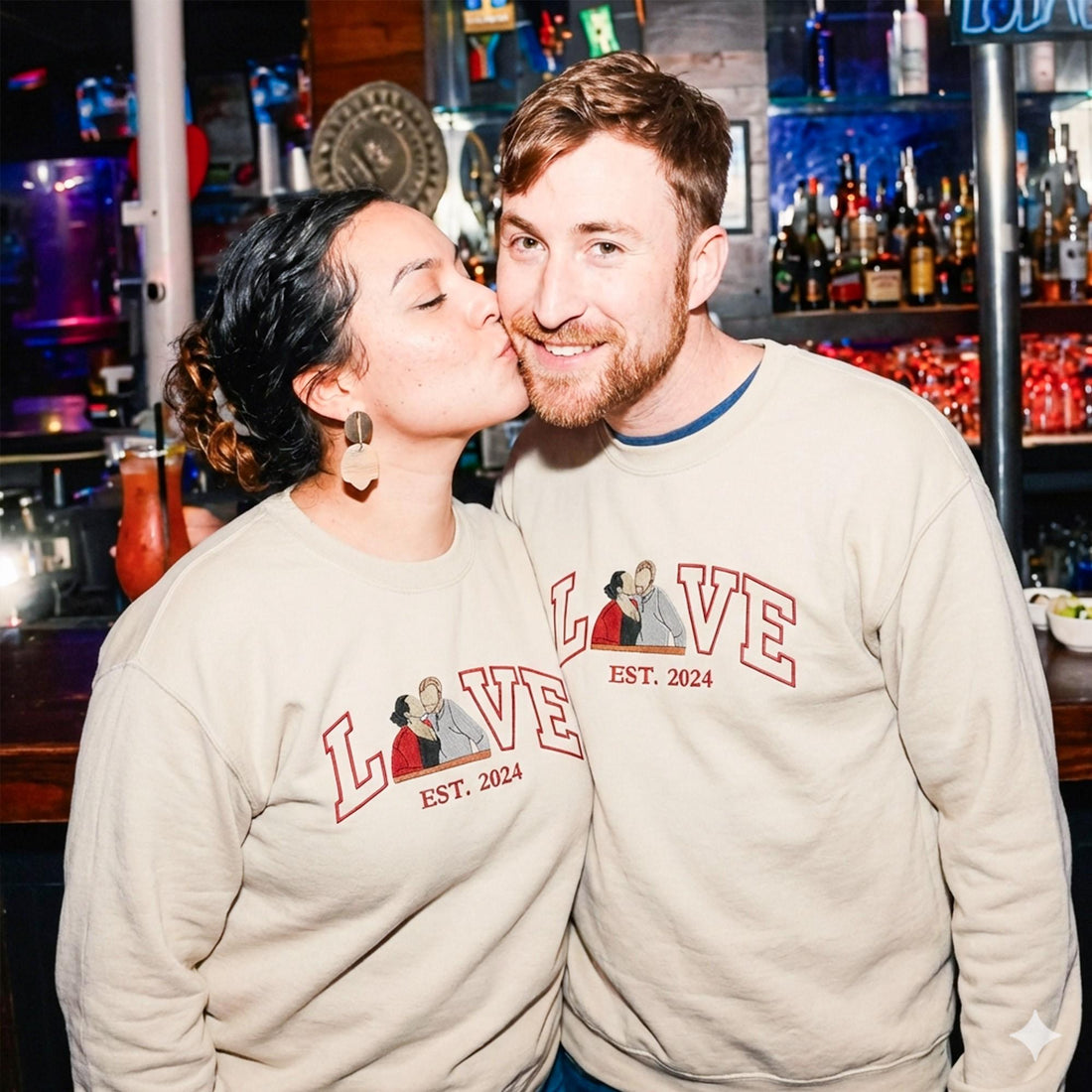 Custom Couple Photo Sweatshirt, Embroidered Love Valentine Sweatshirt, Matching His And Her Shirt, 1st Anniversary Gift for Couple