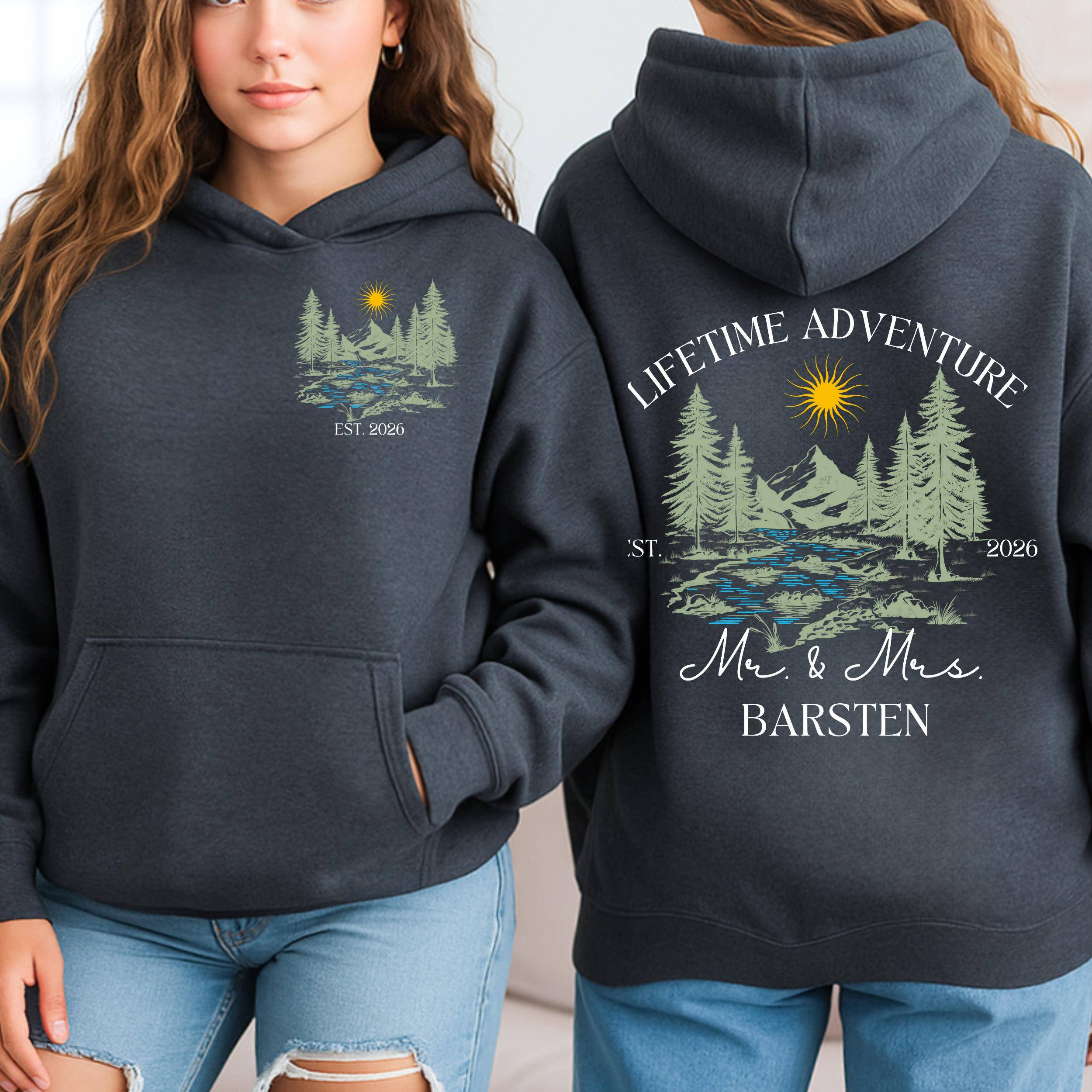 Newly Married Couple Hoodie | Personalized Mr & Mrs Sweatshirt, Honeymoon Adventure