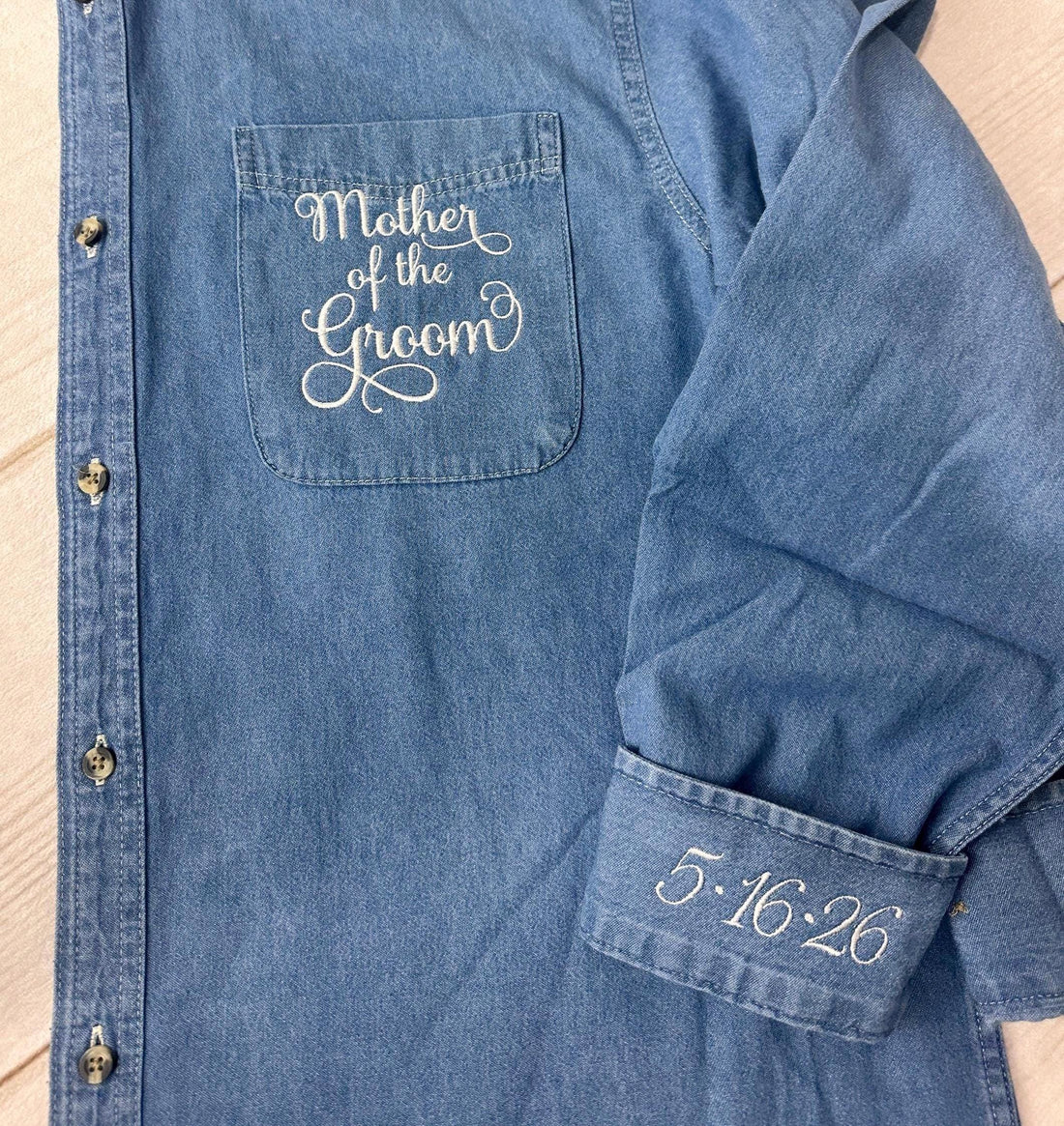 Wedding Party Shirts | Embroidered Pocket + Optional Cuff l Denim Shirts | Mother of the Bride - Bridesmaids | Button Down Shirt