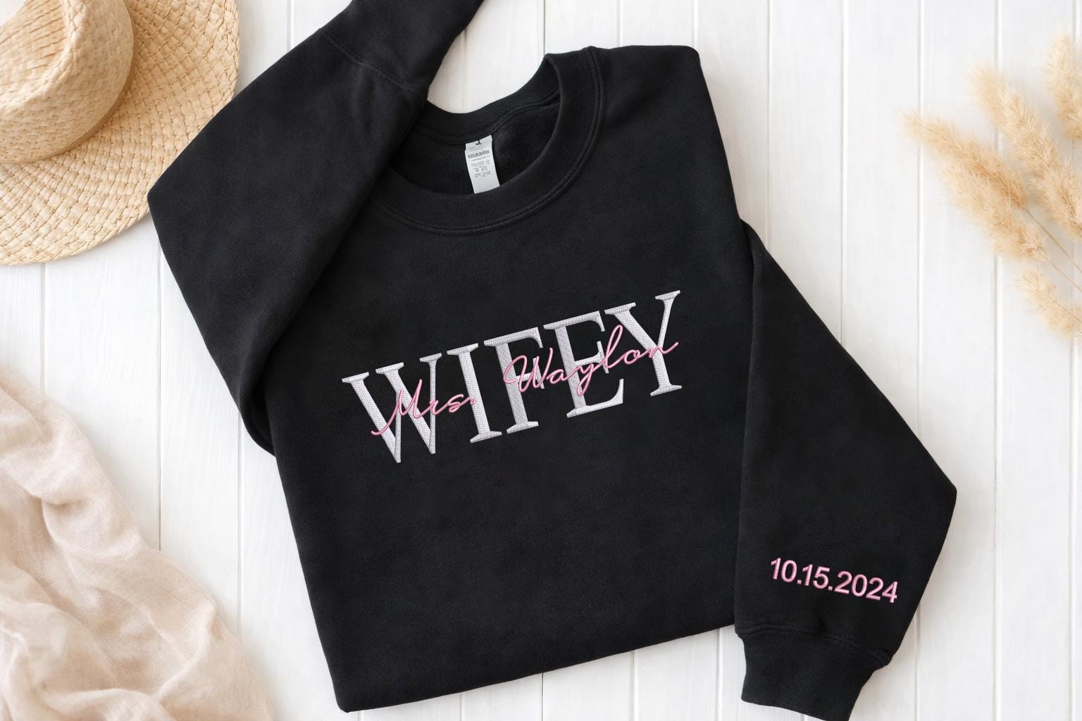 Personalised Embroidered Matching Sweatshirt, Wifey Hubby Wedding Sweatshirt, Anniversary Couple Sweatshirt, Engagement Gift for Bride To Be