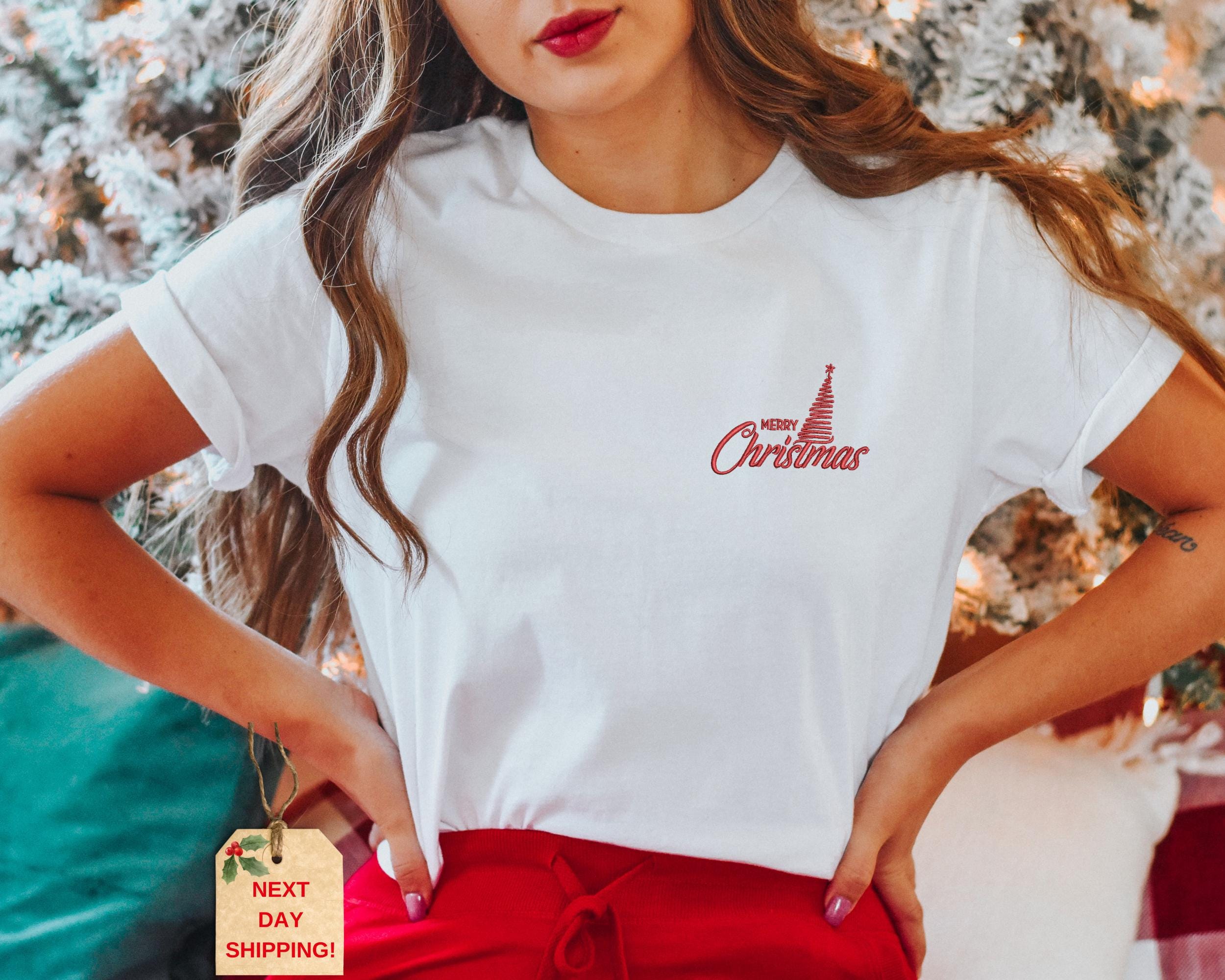 Embroidered Merry Christmas Shirt, Merry Christmas Shirt, Christmas Embroidered Shirt, Holiday Gift for Her, Cozy Winter Shirt